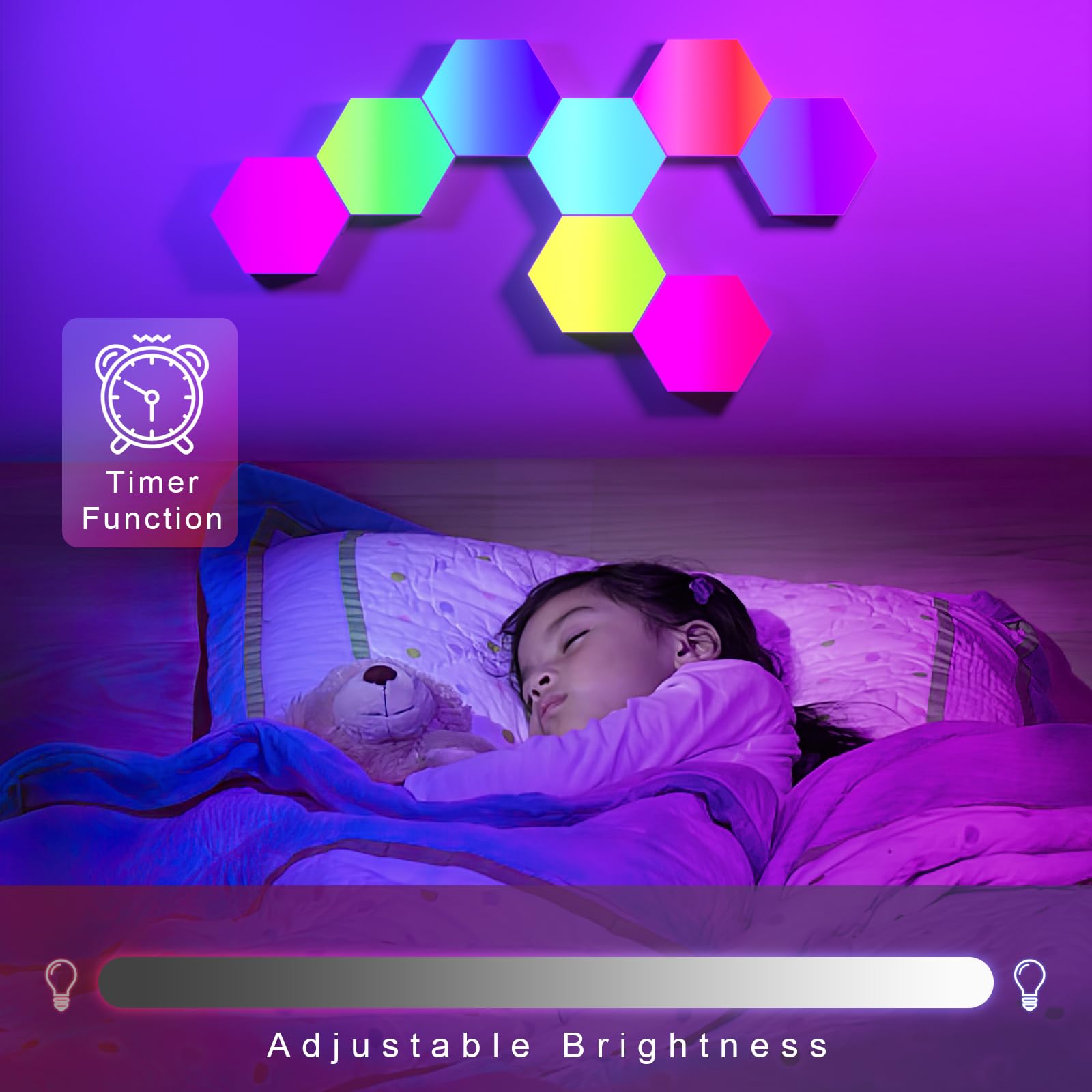 Hexagon LED Lights, 10 Pack RGB Led Hex Light Panels, Hexagon Smart Wall Light Gaming Panels Sync to Music for Room Bar Bedroom Home Decor Gaming Room, Hexagon Light Panels With App & Remote Control