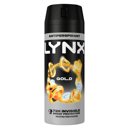 Lynx Gold Anti-Perspirant Aerosol Men's Deodorant Spray with ProScent technology and an oud wood & fresh vanilla scent for 72 hours protection against odour and wetness 6x 150 ml (Package may vary)