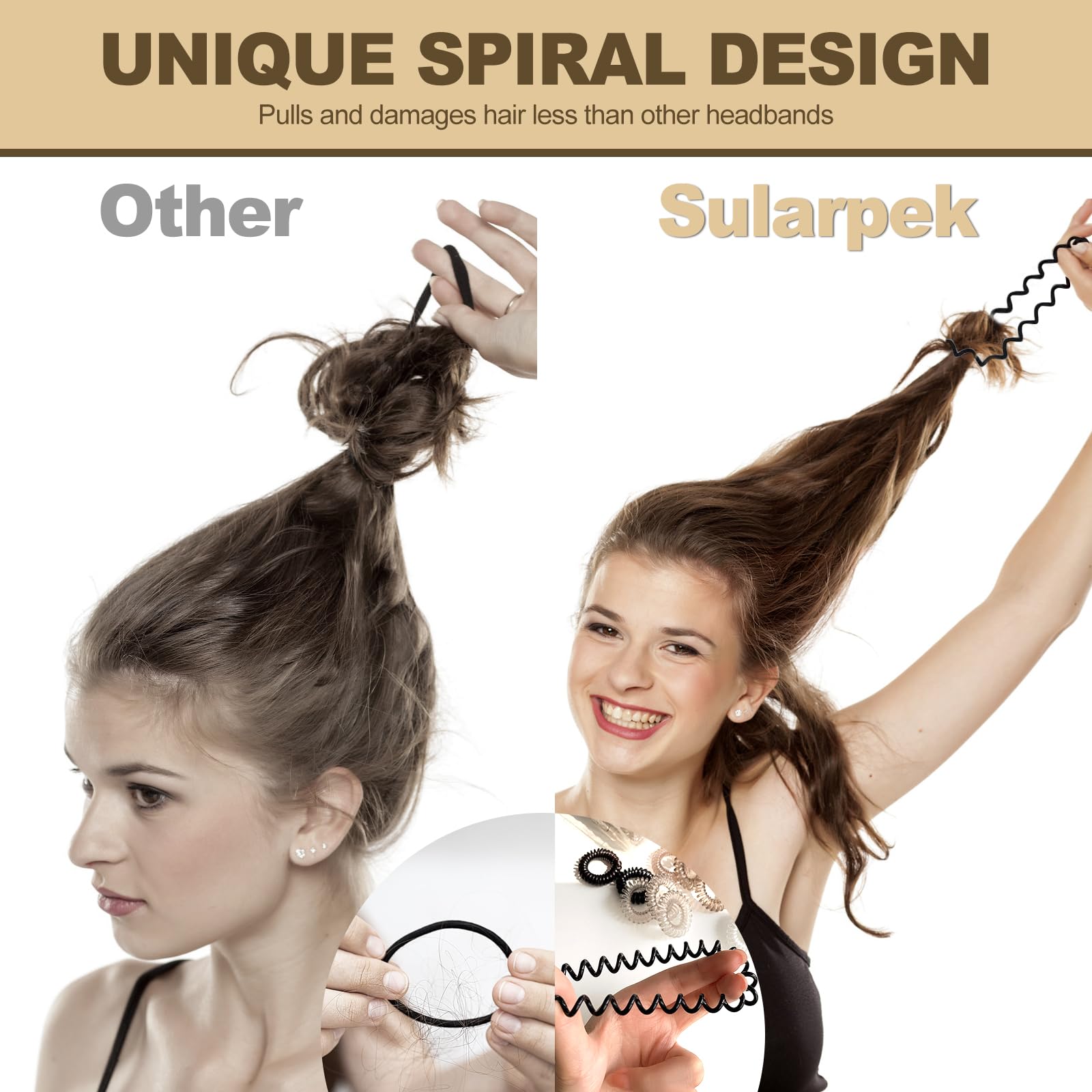 Sularpek Spiral Hair Ties, 12 Pcs Set, Waterproof Plastic Hair Coil Bands, Multi-Color Hair Elastic Bands for Women Girls