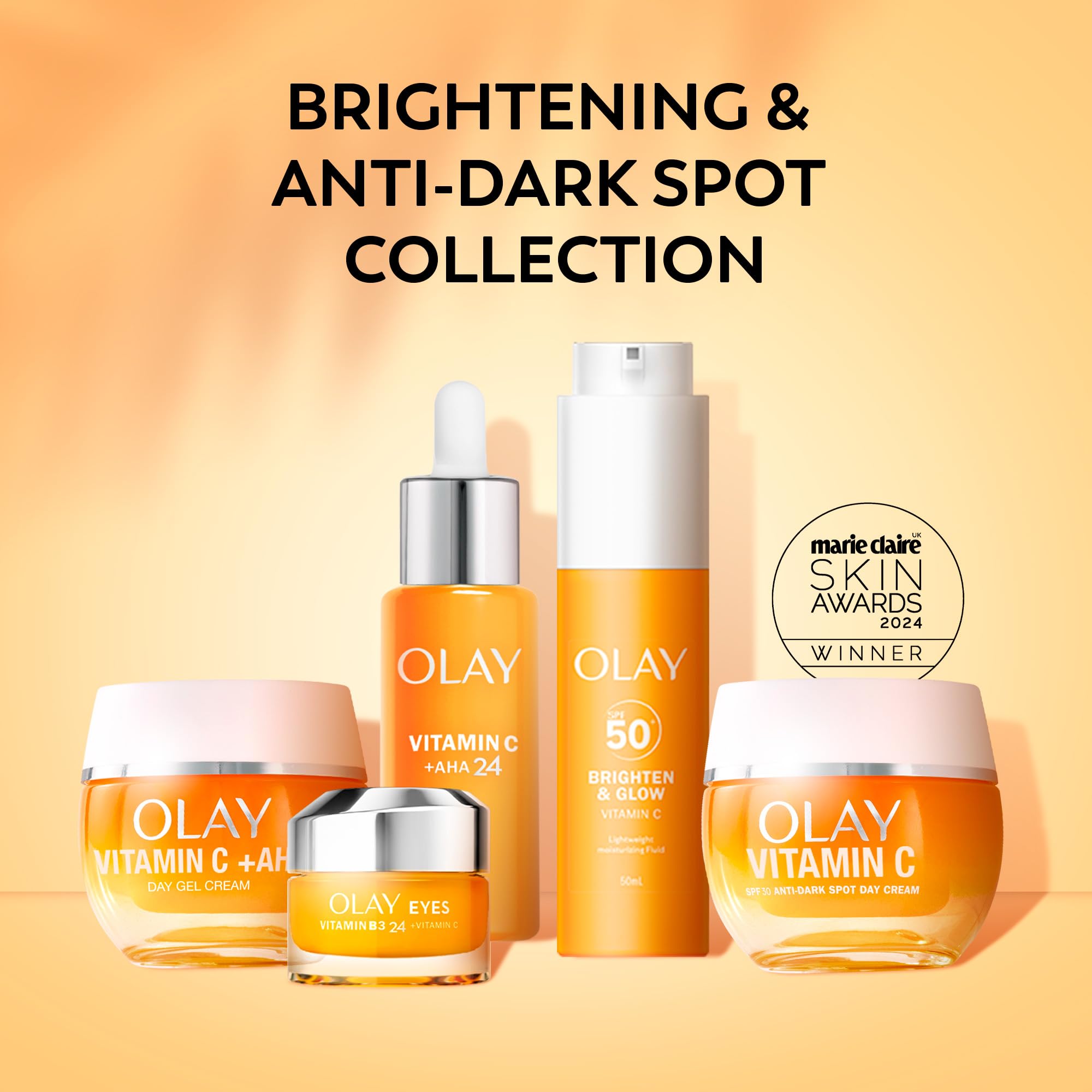 Olay Vitamin C Brighten & Glow 3in1 Moisturising Fluid SPF50+ Hydrating Skincare Moisturiser and Primer with Niacinamide, Provides Hydration, Glow, UV Protection, and Helps Correct Dark Spots, 50ml