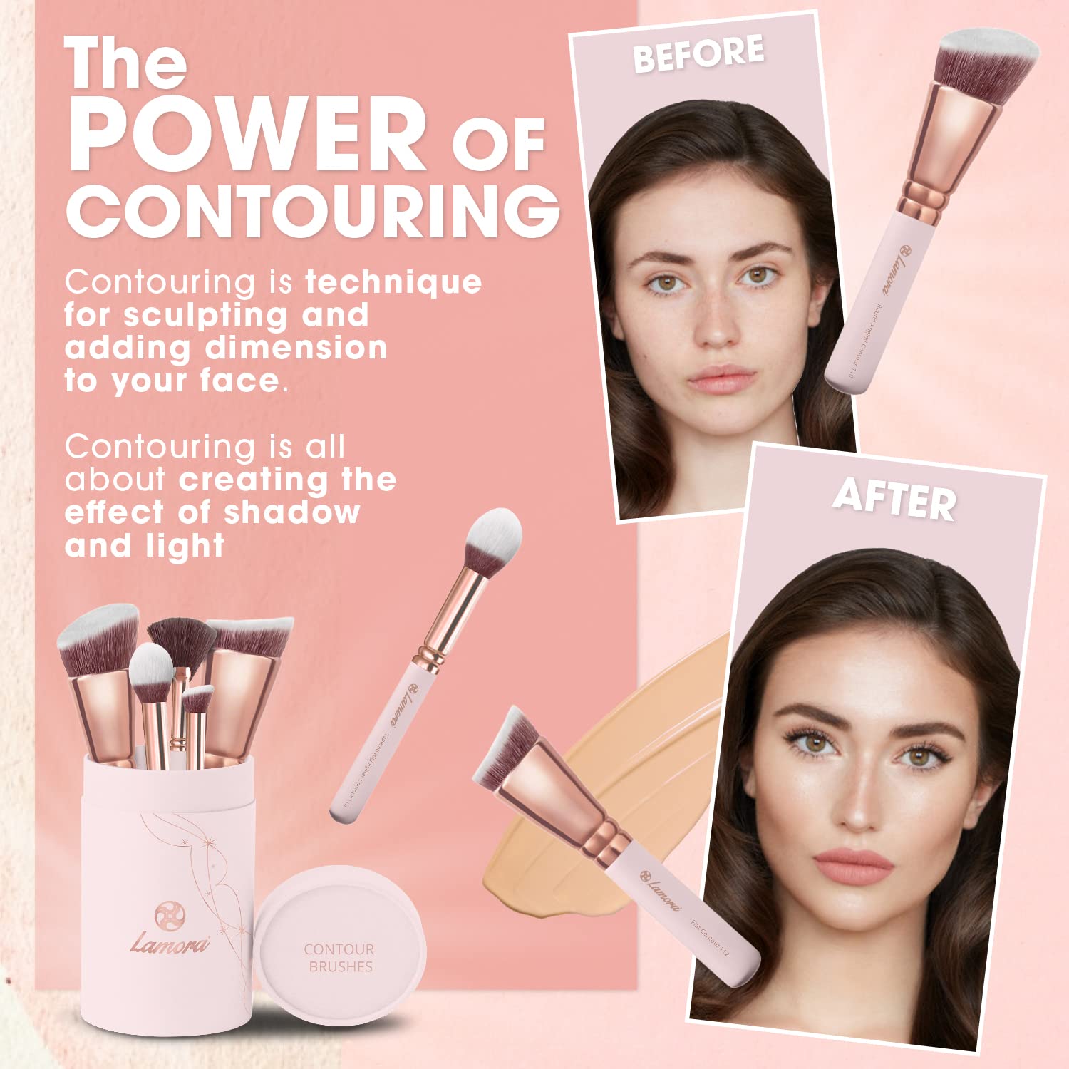 Contour Powder Kabuki Foundation Blush Fan Brush Set - Synthetic Sculpting and Highlighting Kit - Contouring Makeup Brushes