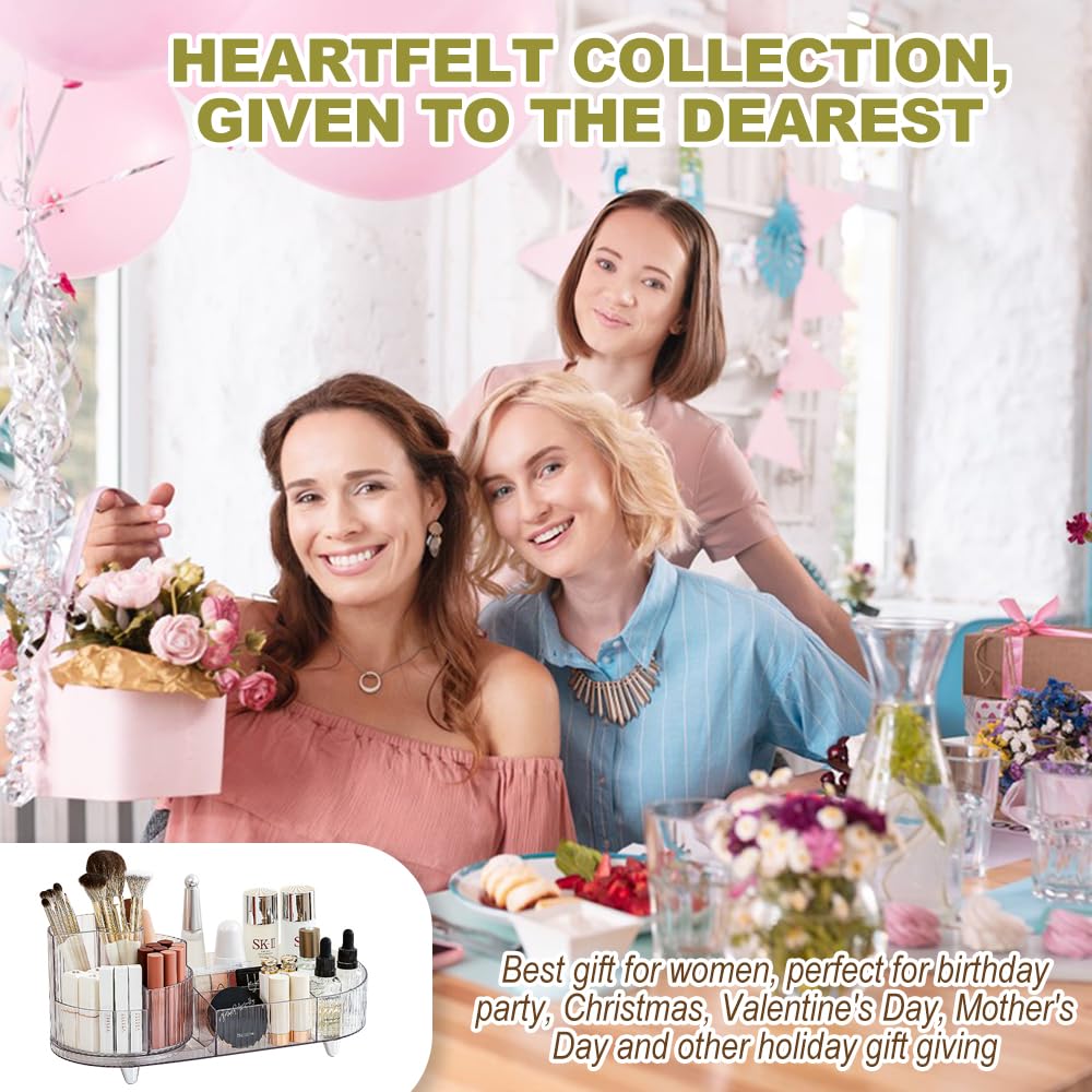 BULLA Makeup Organiser, 360 Rotating Makeup Organiser, Rotating Compartment 2 In 1 Cosmetic Storage, Makeup Organizer Storage Is Perfect for Dresser, Bathroom, Bedroom (Crystal Clear)