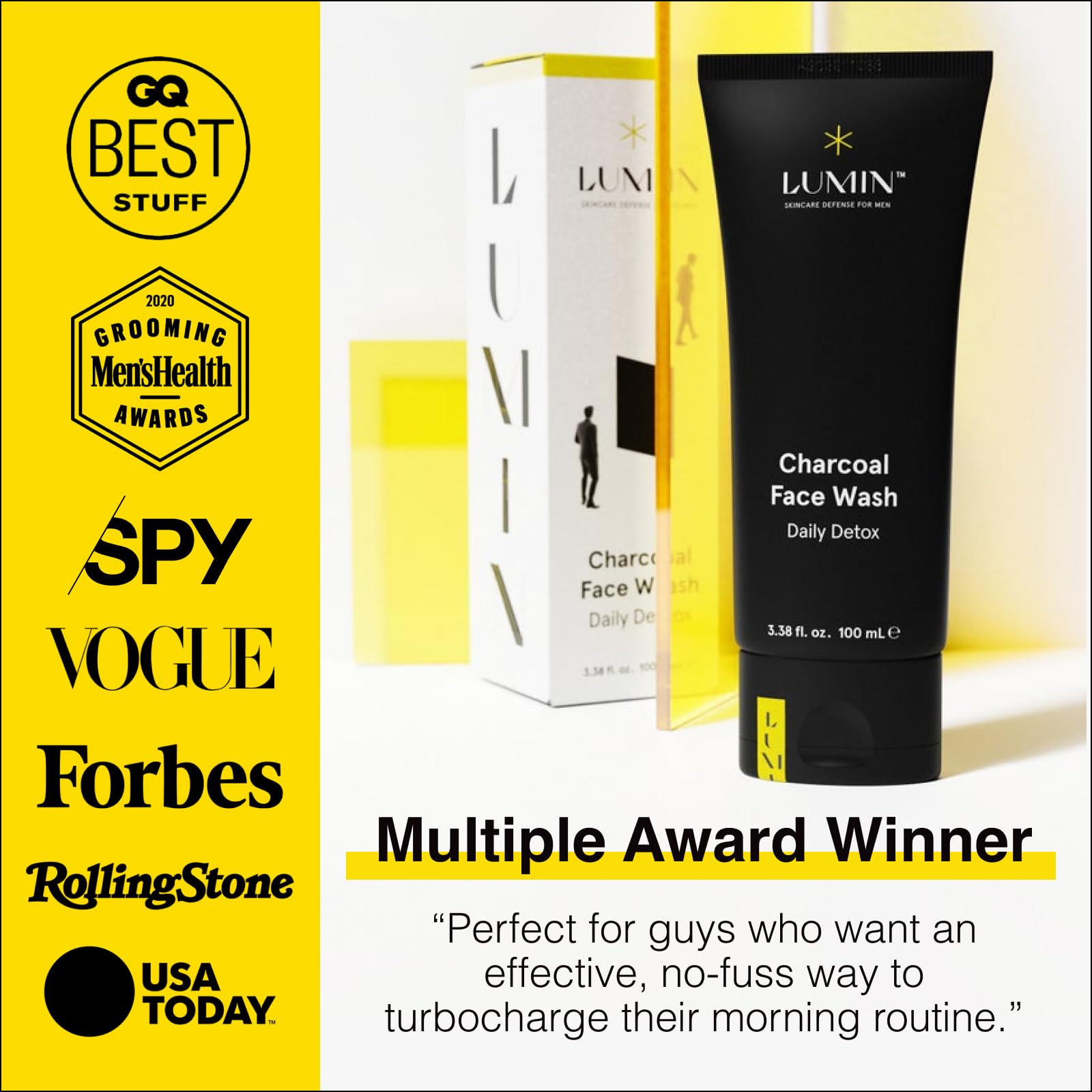 Lumin Men’s No-Nonsense Charcoal Cleanser/FaceWash (1.7oz.): Unclog Pores of Oil, Dirt and Pollution - Experience a Smooth and Fresh Face-Korean Made Grooming for the Modern Man - Reach Your Best Look