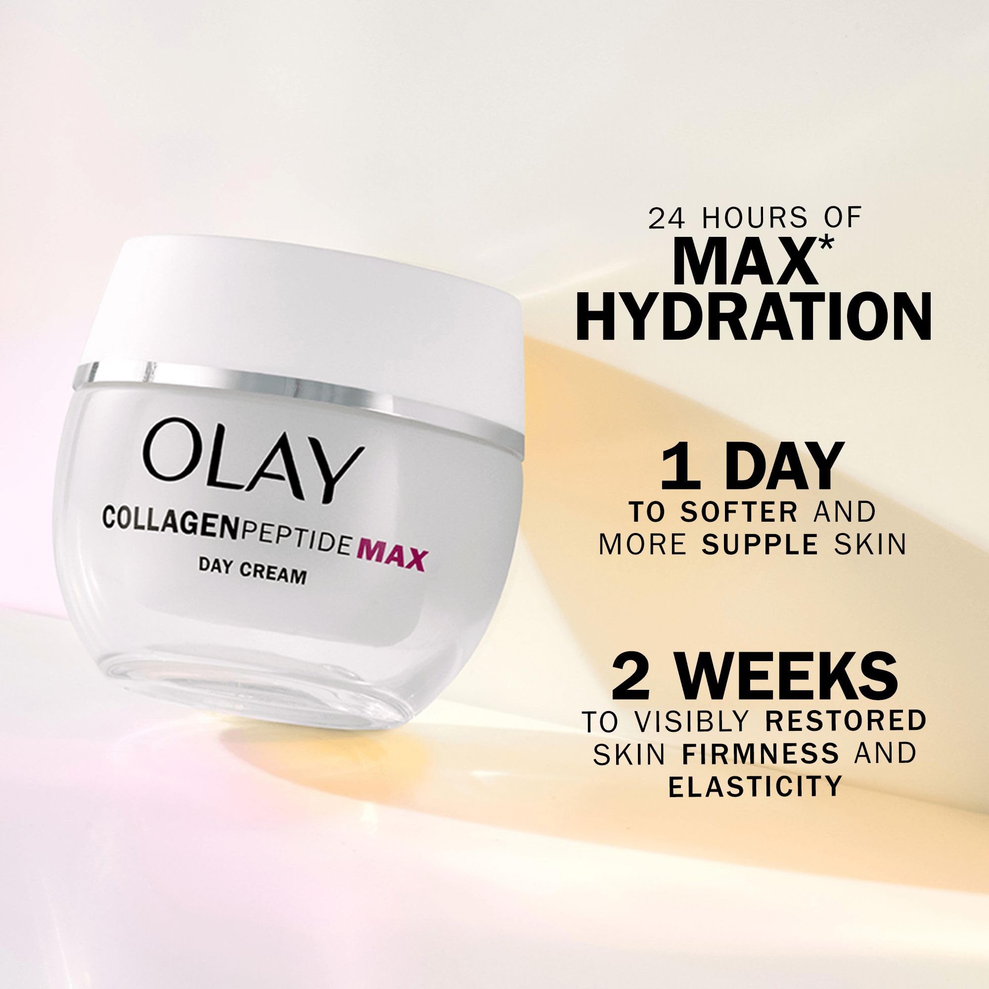 Olay Collagen Peptide MAX Face Moisturiser Day Cream, Skincare Niacinamide 99% Purity & +50% Glycerin Anti Aging Menopausal Skin Care: Strengthens, Restores, Hydrates, 50ml vs Collagen Day Cream