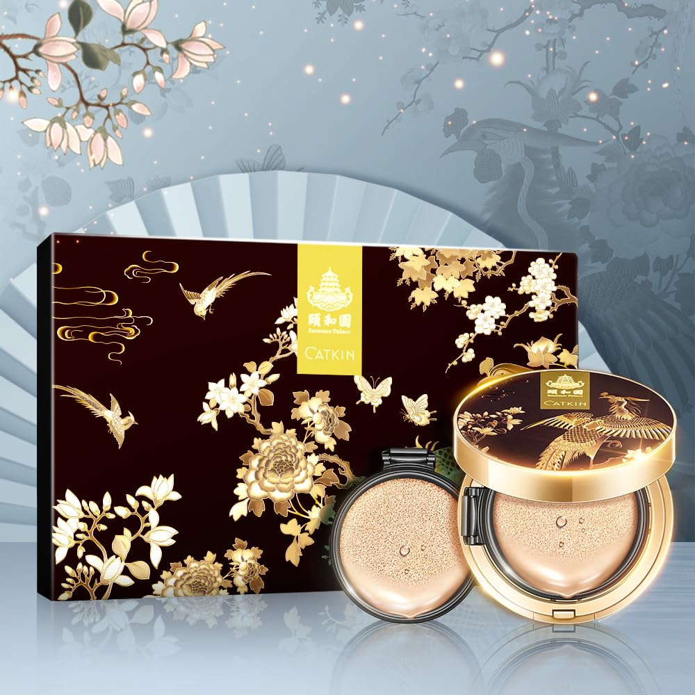 CATKIN SUMMER PALACE Foundation for Mature Skin, Full Coverage Foundation with Lightweight and Breathable Formula, Refillable Cushion, 13g*2
