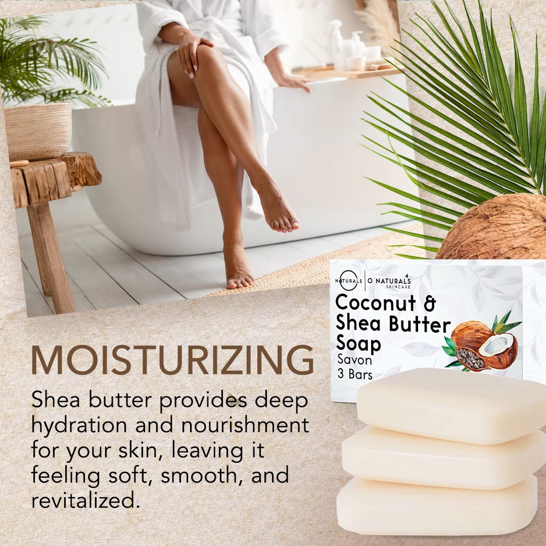 O Naturals Moisturizing Soap Bars - Natural Soap Bar for the Body Face & Hands - Shower Soap, Body Wash Bar (3 pieces, Shea Butter Soap)