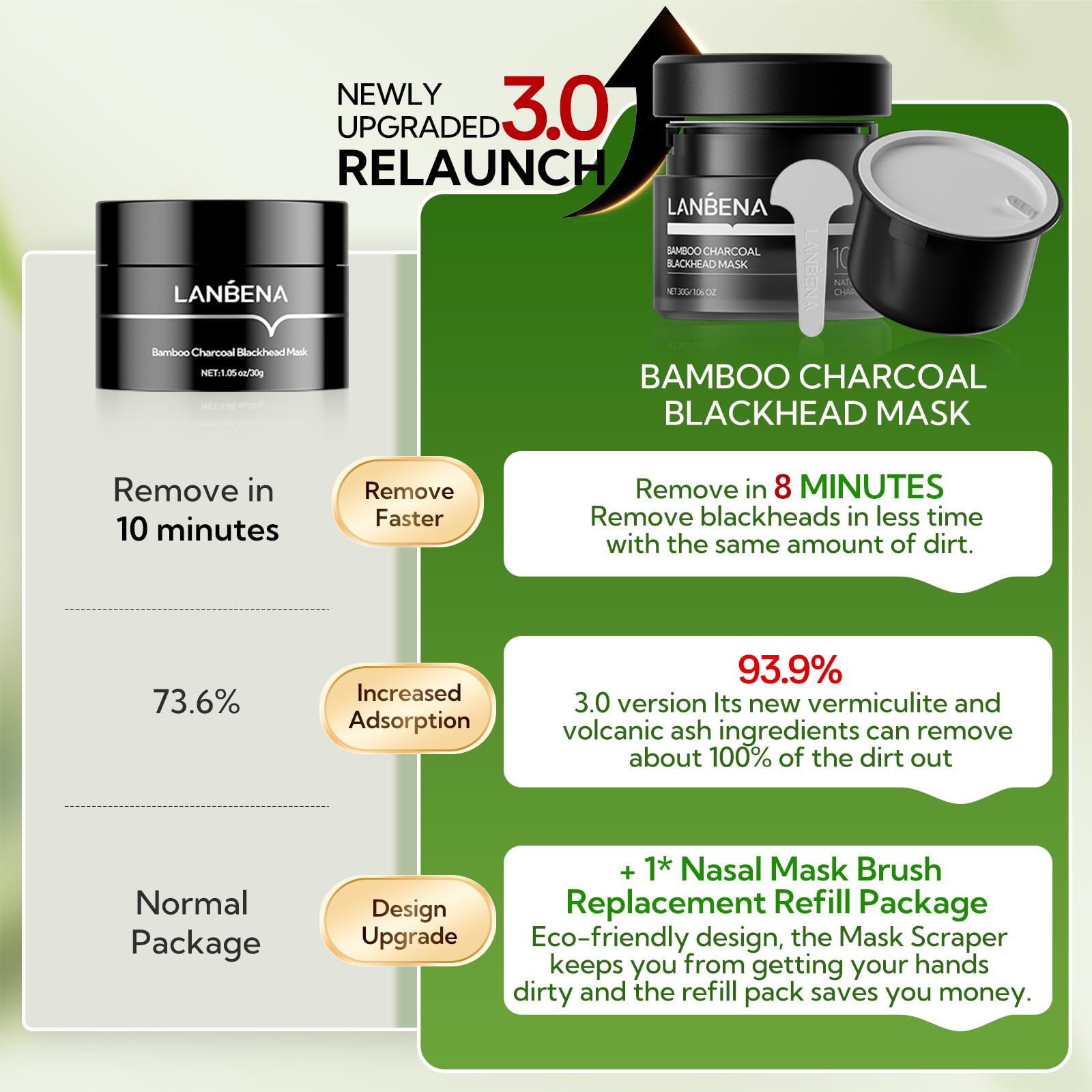 LANBENA Bamboo Charcoal Pore Strips(30g/1.06 Oz), 60 pcs Nose Strip with Blackhead Remover, Black HeadRemover for Face, Blackhead Re mover Kit, NoseStrips forBlackheads