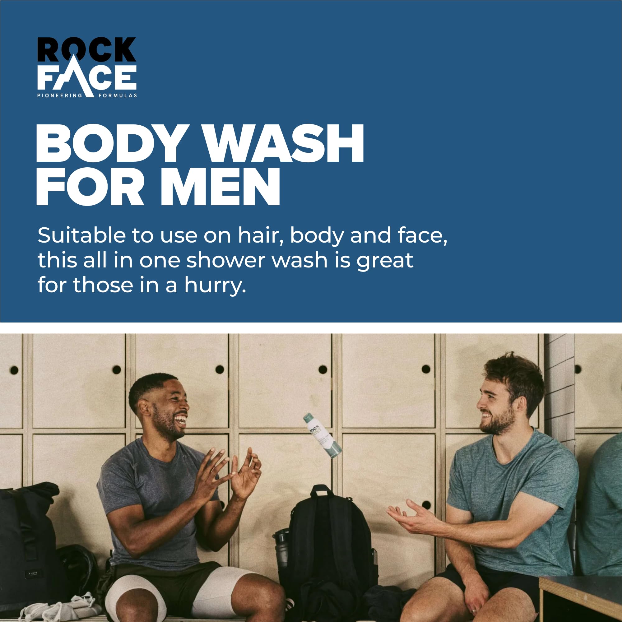 Rock Face Shower Gel - Refined All In One Body Wash for Men, 410ml, Sandalwood & Cedar Scent, Suitable for Hair and Body, Long Lasting Fragrance, Multipack of 6