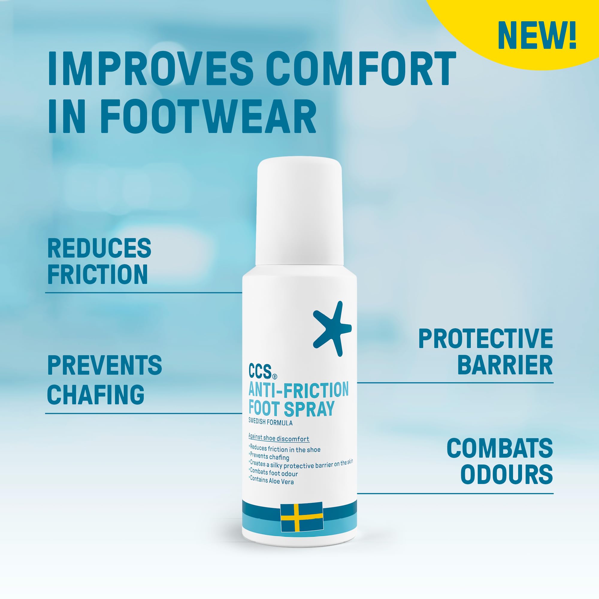 CCS Anti-Friction Foot Spray for increased comfort in the shoe - Prevents skin irritation and chafing caused by friction - 100ml