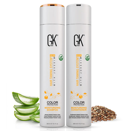 GK HAIR Global Keratin Moisturizing Shampoo and Conditioner Duo Hydrating Formula for Normal to Dry Hair Colour Protection Infused with Keratin Healthier Sulfate Paraben Free Suitable Men Women 300ml