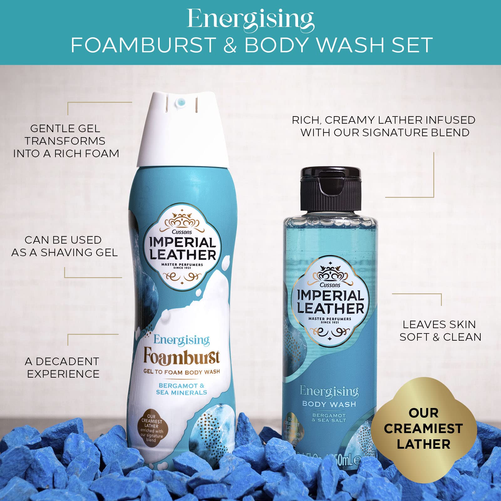 Imperial Leather Foamburst Energising Shower Gel, Bergamot & Sea Minerals Body Wash, Luxurious Foam Lather, Gentle Skin Care, Bulk Buy, Pack of 6 x 200ml