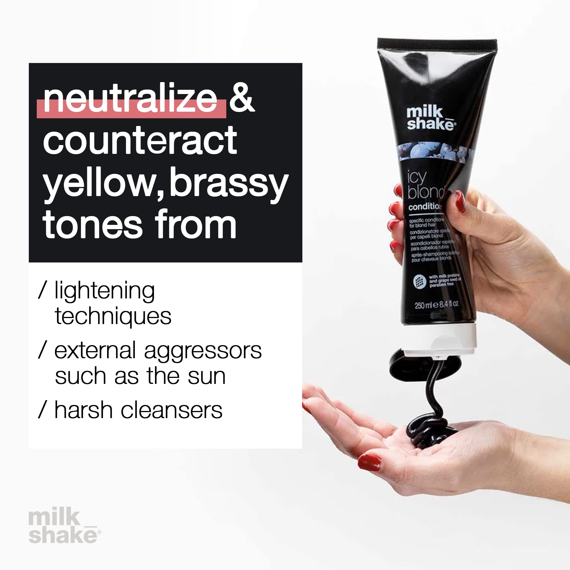 milk_shake icy blond conditioner | toning conditioner with black pigment to neutralize yellow and brass in platinum blonde hair | smooths, hydrates, and brightens cool tones | 8.4 Fl Oz