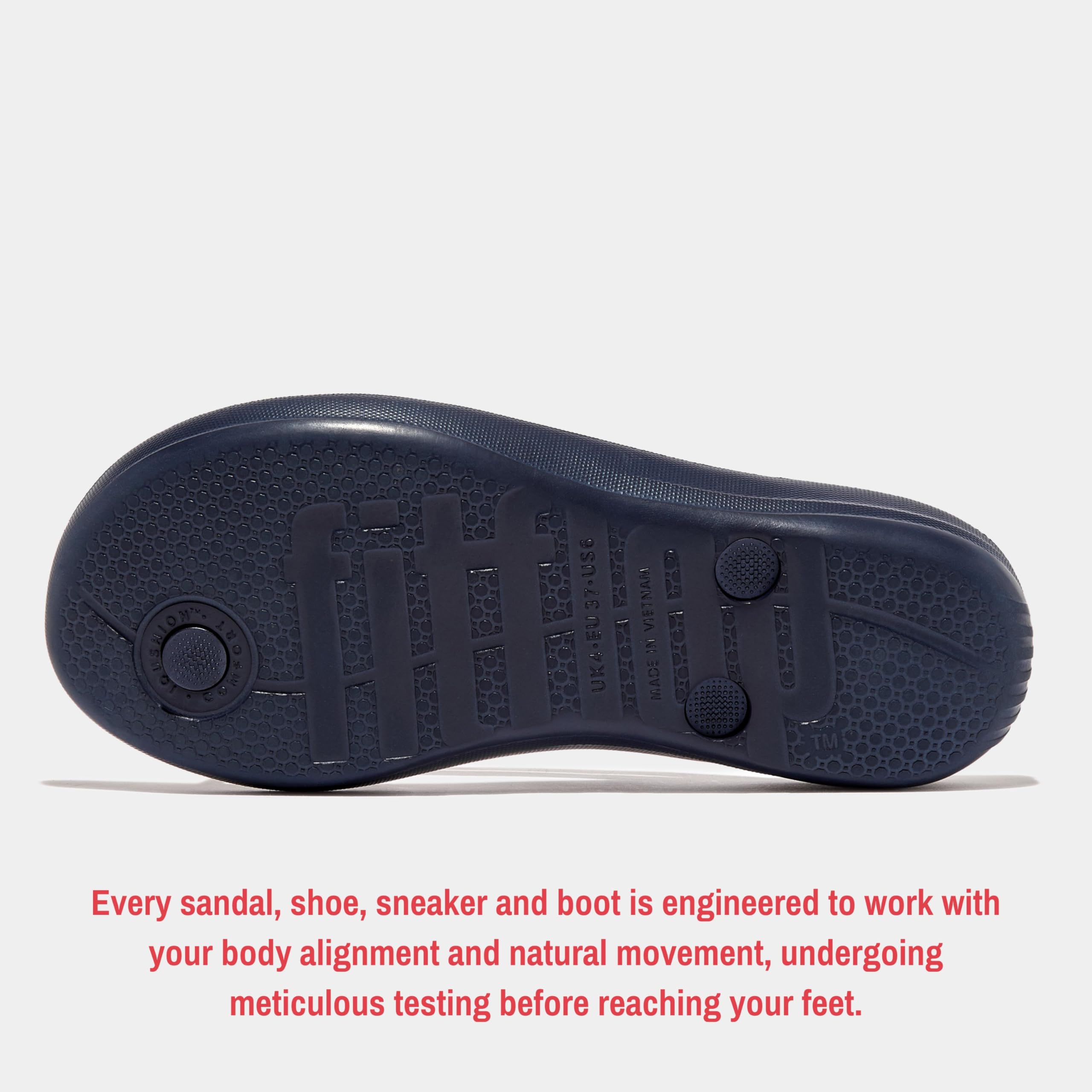 FitFlop Women's iQushion Rubber Flip-Flips with Contoured Footbed for Walking, Lightweight Ergonomic Flip Flop Sandals with Arch Support and Foot Impact Pillows, Midnight Navy, 7 US Women