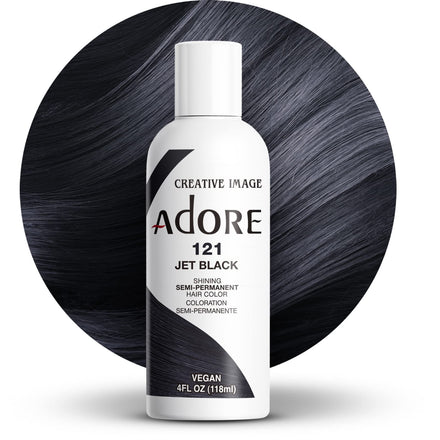 Adore Semi Permanent Hair Color - Vegan and Cruelty-Free Black Hair Dye - 4 Fl Oz - 121 Jet Black (Pack of 1)