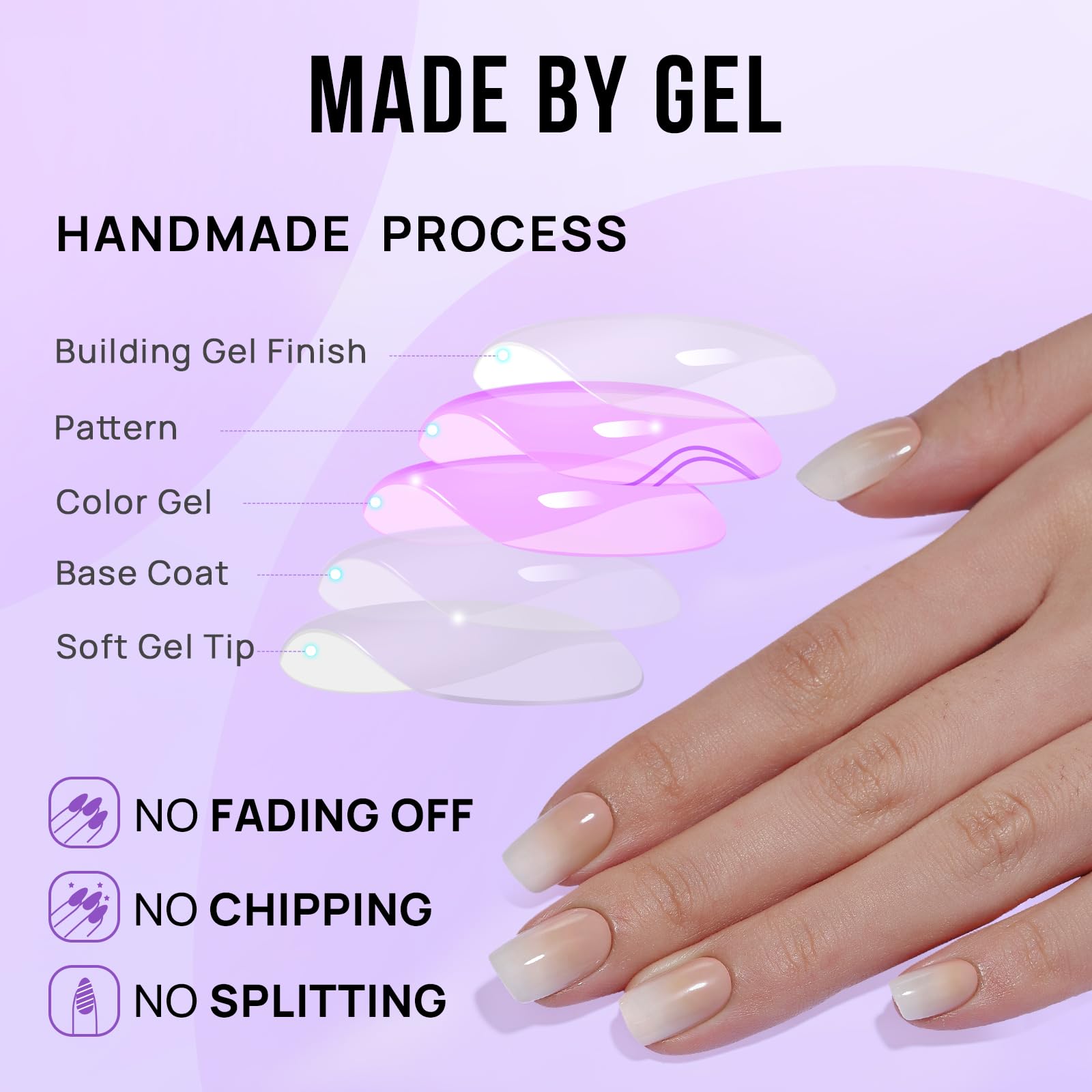 BTArtbox Press On Nails Short - 30 Pcs Ombre False Nails with Glue, Square Soft Gel Fake Nail in 15 Sizes, Natural & Reusable Stick on Nails for Women, Vanilla Cream
