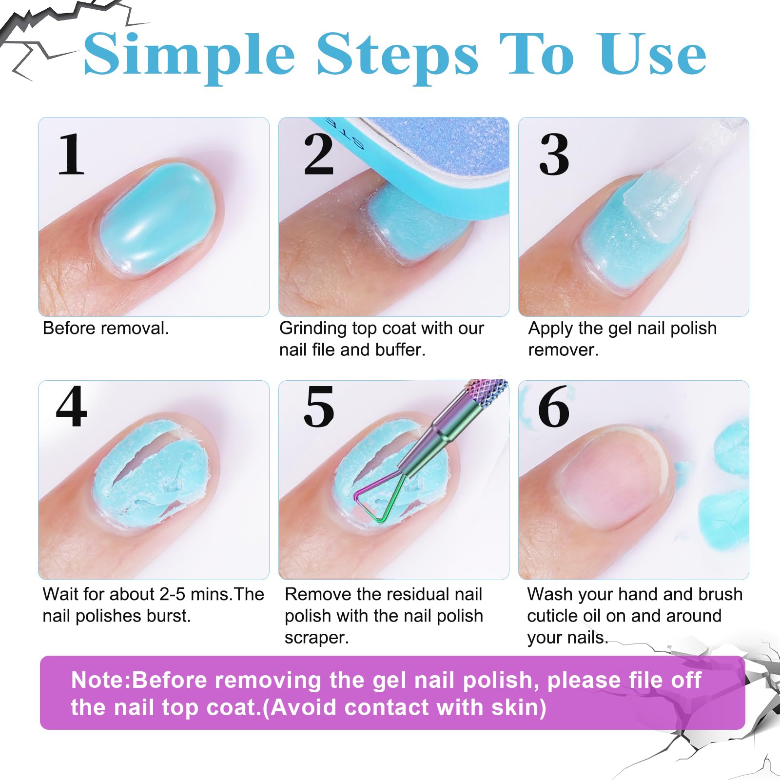 Gel Nail Polish Remover Kit, Gel Polish Remover with Nail Polish Peeler Scraper and Nail File Buffer, Easily Removes Gel Polish in 2-5 Minute