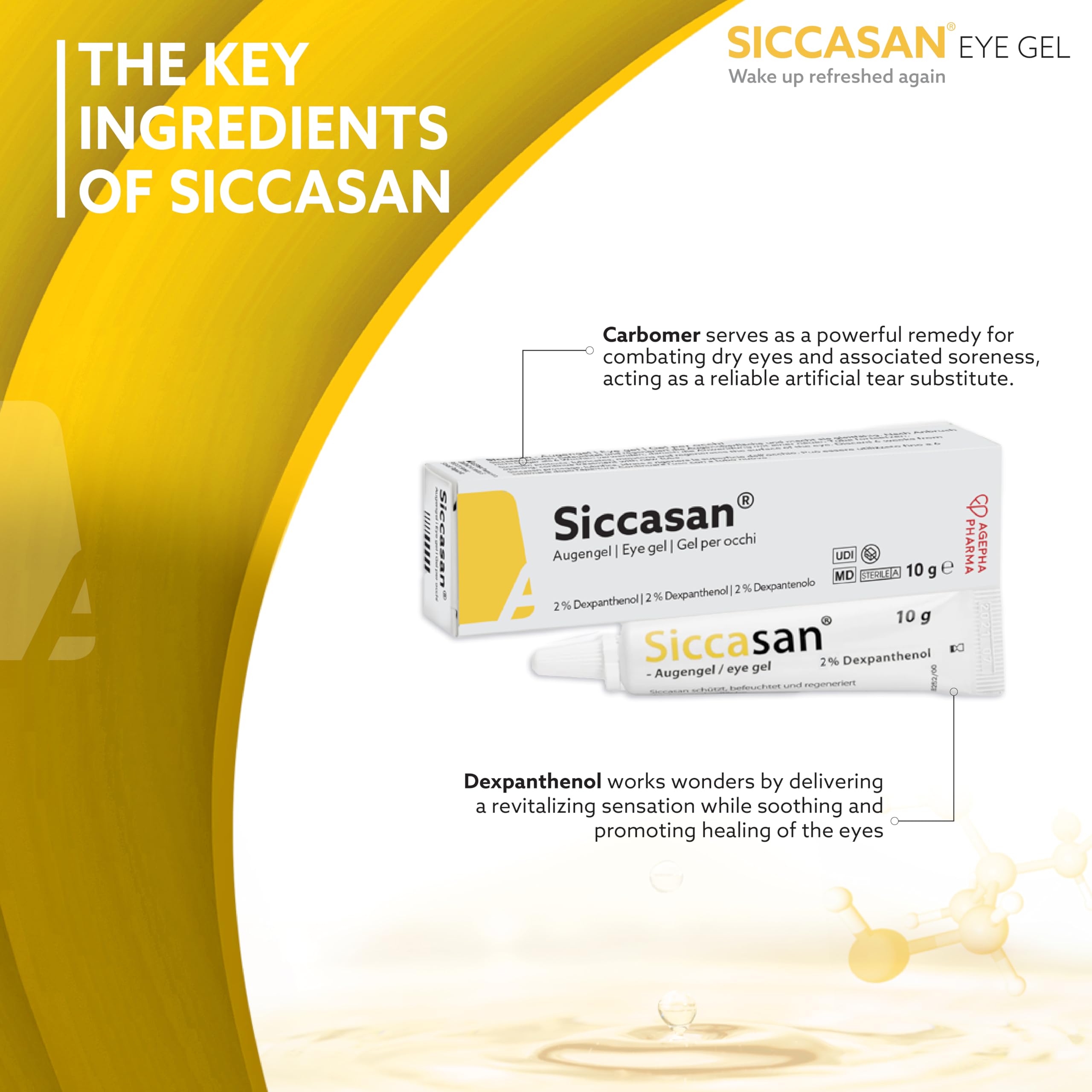 Siccasan Intensive Dry Eye Gel with Carbomer and Dexpanthenol | Corneal Gel & Eye Lubricant | Relief Against Dry, Irritated and Sore Eyes | Night Time Use for Dry Eyes