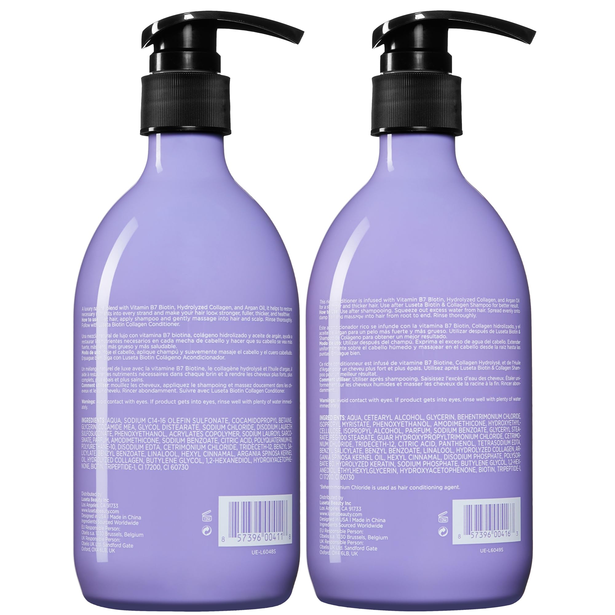 Luseta Biotin Shampoo and Conditioner Set for Hair Growth, Anti-Hair Loss shampoo volume Thickening with Collagen, Sulfate and Paraben free, Argan Oil to Repair Split Dry Hair Salon Quality- 2x500ml