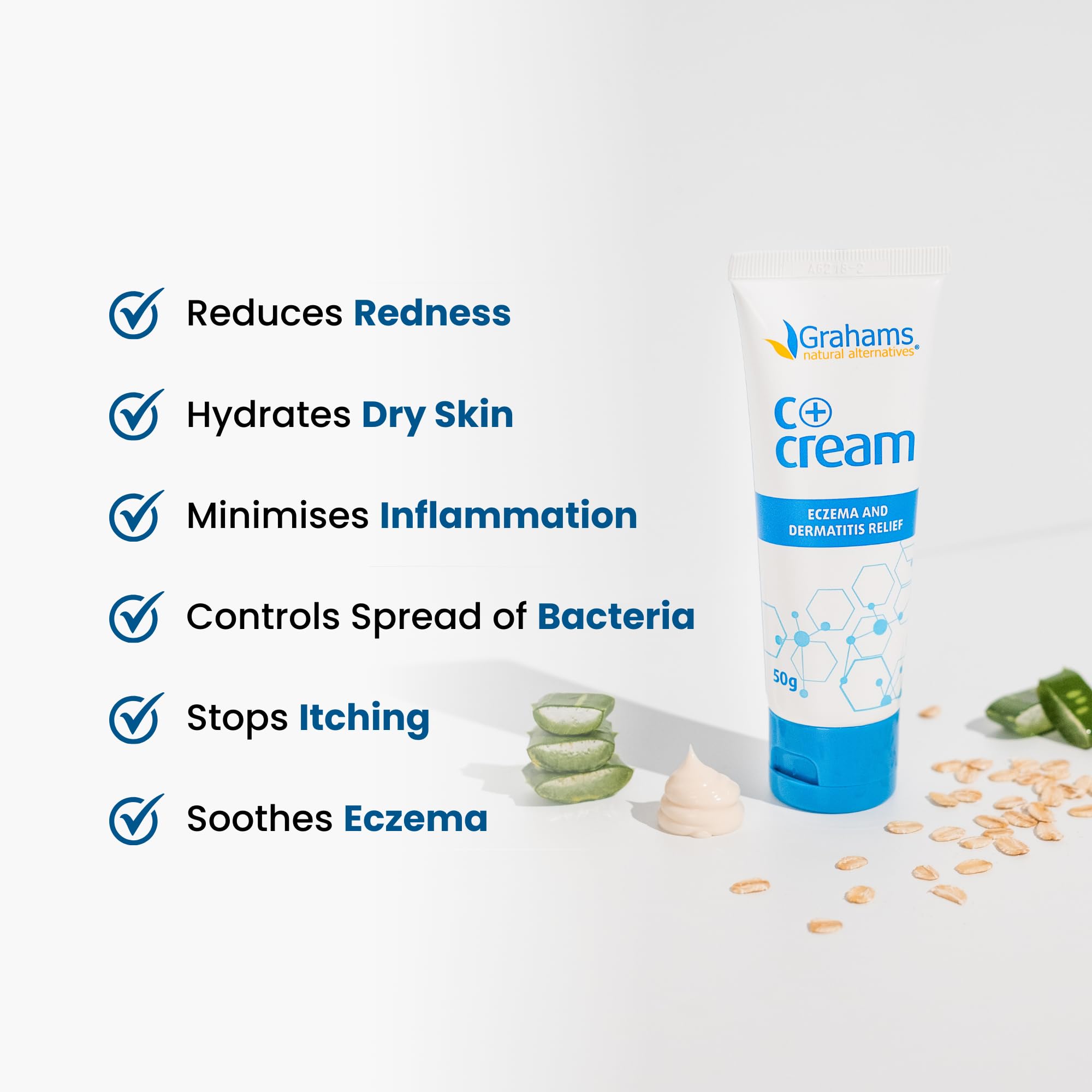 Grahams Natural C+ Eczema Cream - Clinically Proven Eczema Cream for Dry Skin, Inflammation, Dermatitis & Itchy Skin Relief for Adults - with Manuka Honey - Hypoallergenic & Steroid-Free (120g)