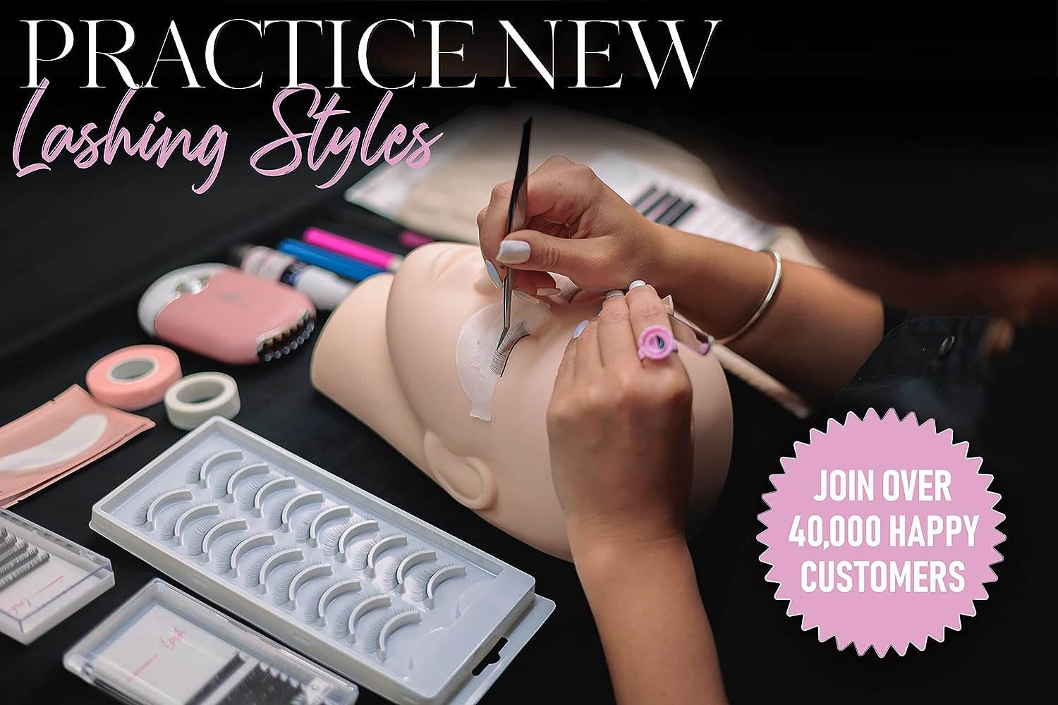 Lash Eyelash Extension Kit, Professional Mannequin Head Training For Beginners Eyelashes Extensions Practice Cosmetology Esthetician Supplies