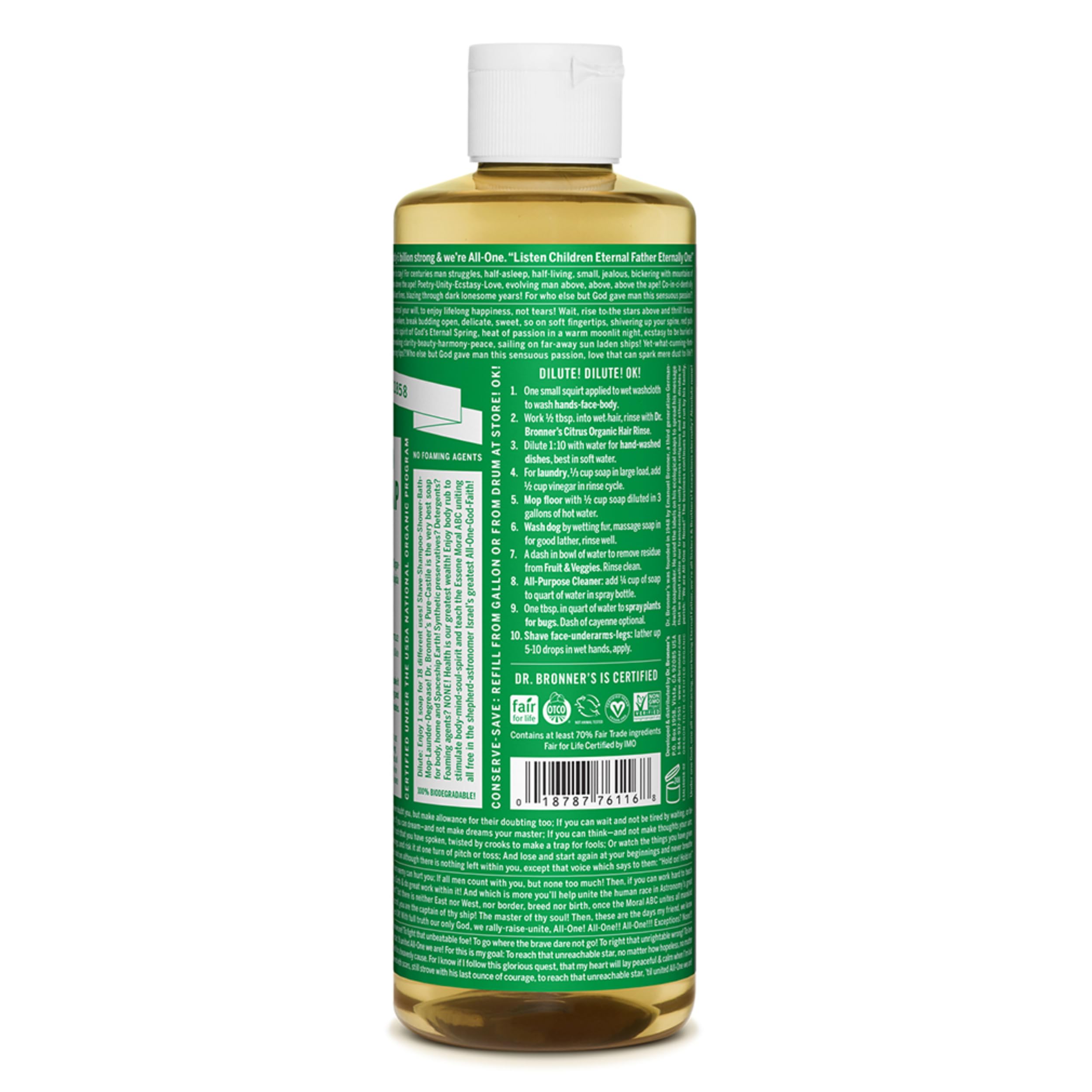 Dr. Bronner's - Pure-Castile Liquid Soap (Almond, 16 ounce) - Made with Organic Oils, 18-in-1 Uses: Face, Body, Hair, Laundry, Pets and Dishes, Concentrated, Vegan, Non-GMO