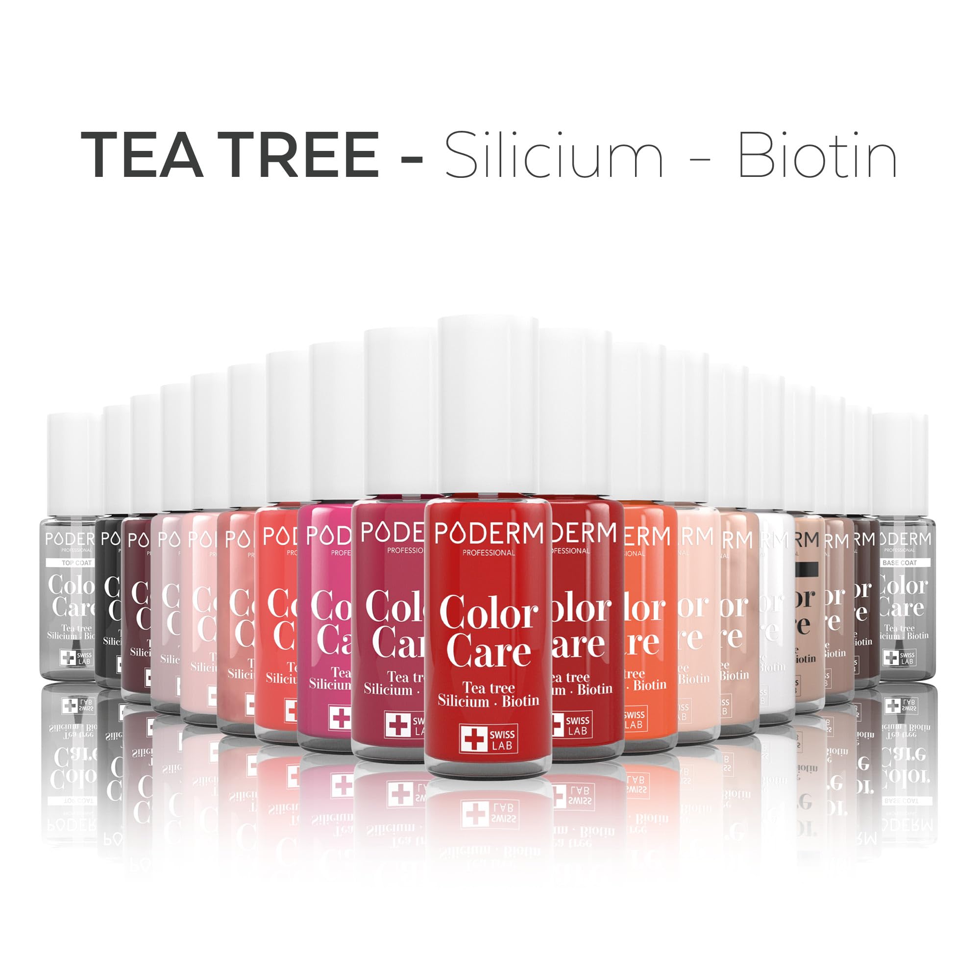 PODERM - Protective BASE COAT - Enriched with TEA TREE - Ensures long-lasting colour - Prevention & Treatment for Yellow/Damaged Nails - Natural & Vegan Ingredients - Swiss Lab