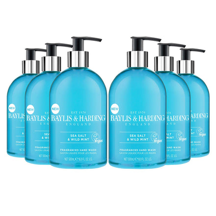 Baylis & Harding Signature Sea Salt & Wild Mint Hand Wash, 500 ml (Pack of 6) - Vegan Friendly