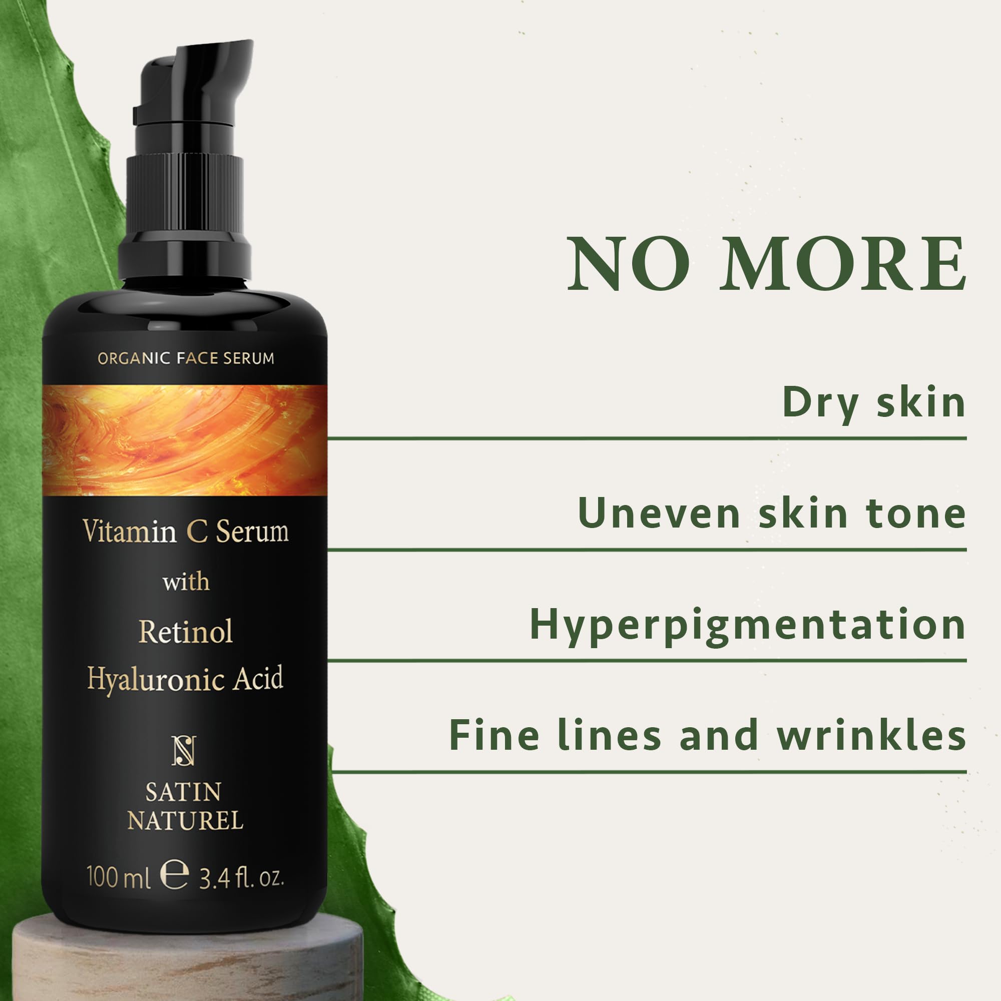 Satin Naturel Vitamin C Serum for Face + Retinol + Hyaluronic Acid + Vitamin E 100ml - Anti Aging Face Serum for Women for Dark Spots, Smoothing Fine Lines and Wrinkles Skin Brightening
