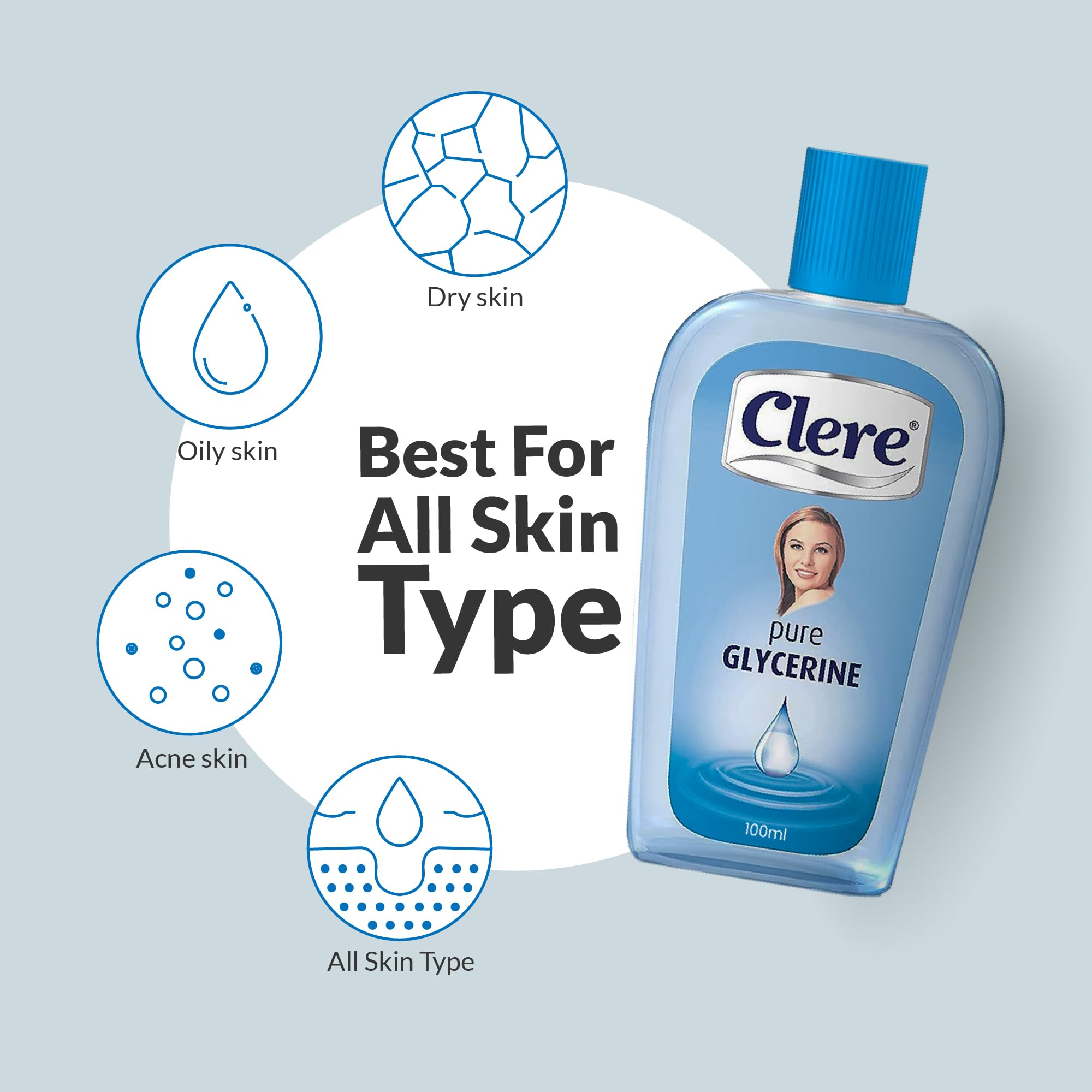 CLERE Pure Glycerine Liquid For Versatile Skin Care, Softening and Moisturizing 100 ml