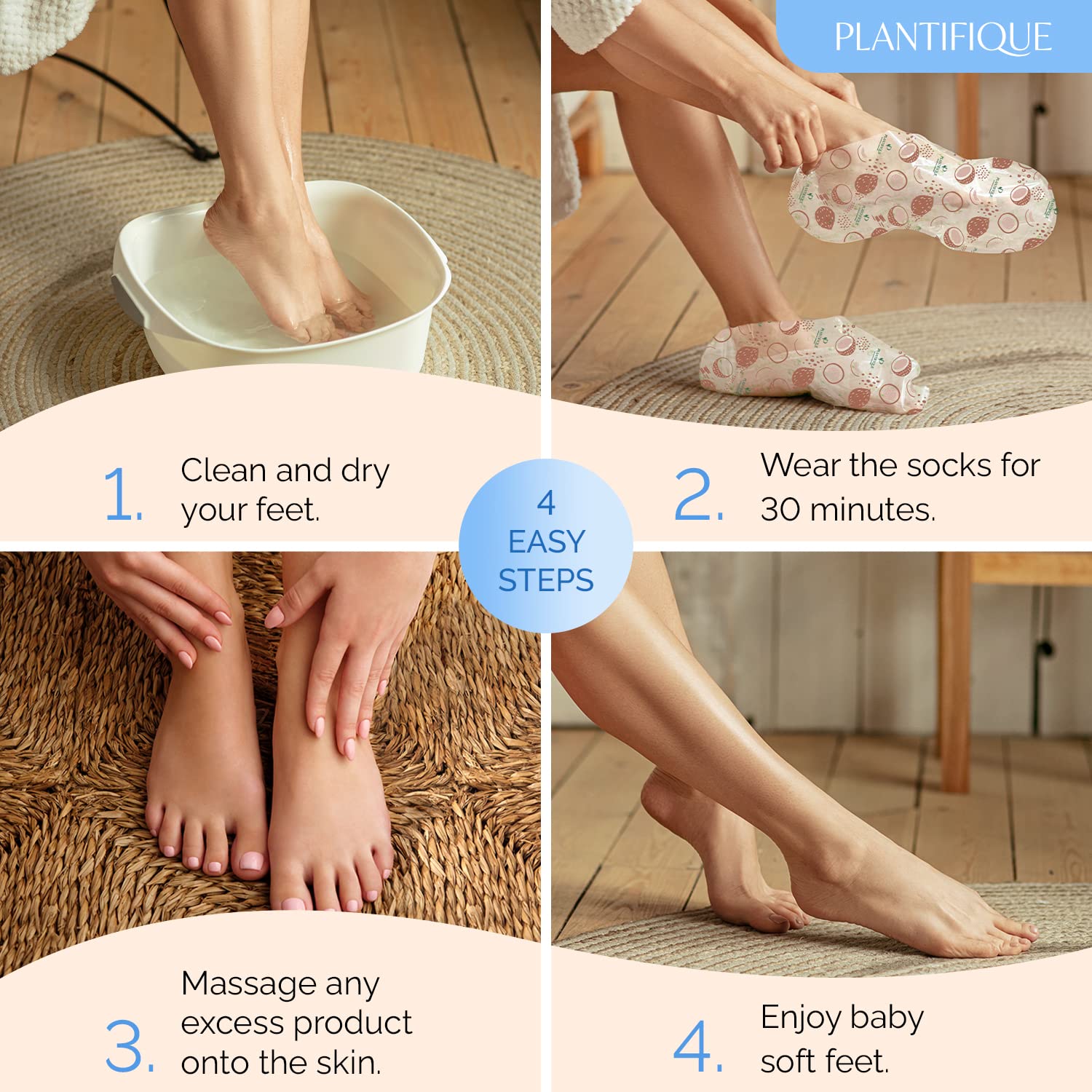 Plantifique Hydrating Foot Mask Socks – 4 Pairs with Shea Butter for Soft Heels, Deep Moisturizing & Repairing Dry, Rough Skin – Korean Skincare & Foot Care Gift