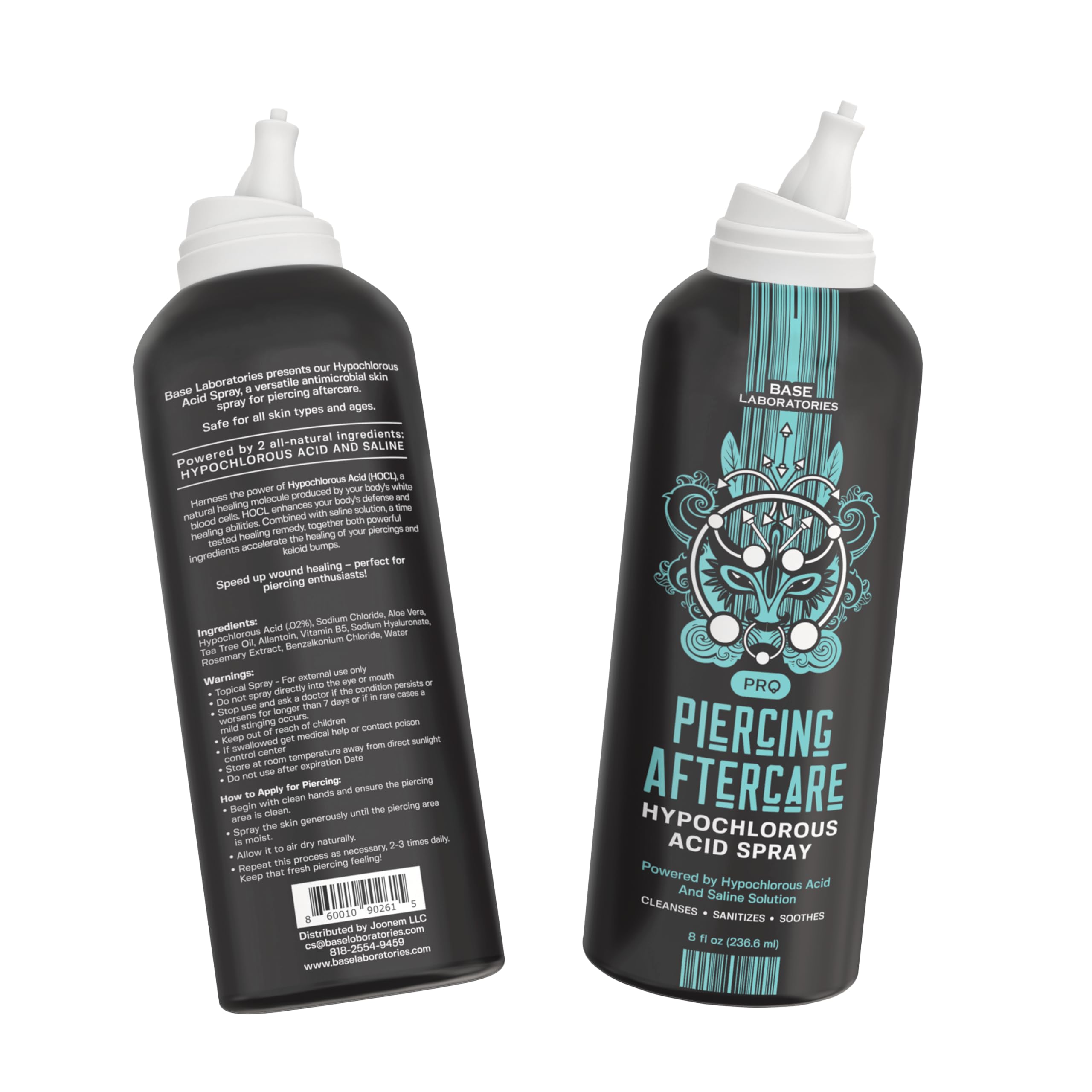 BASE LABORATORIES Piercing Aftercare Hypochlorous Acid Spray 8oz | Piercing Cleaning Solution - Saline Solution Piercing Aftercare for Ear Piercings, Nose, Belly - Piercing Cleaner Solution Pro