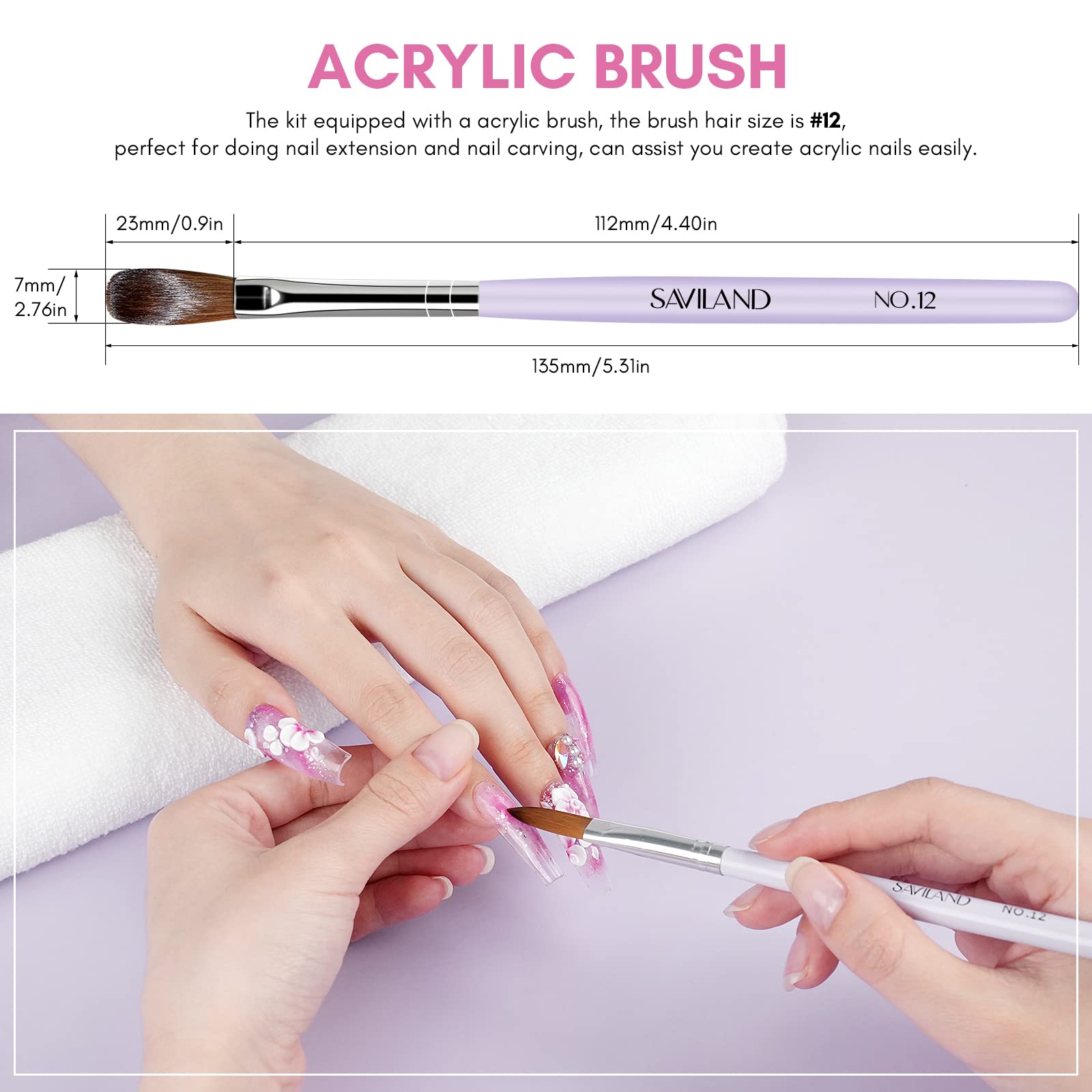Saviland Acrylic Monomer Liquid Kit - Monomer Kit with 120ml Liquid, Nail Dehydrator, Acrylic Brush for Powder, Gel, and Extension