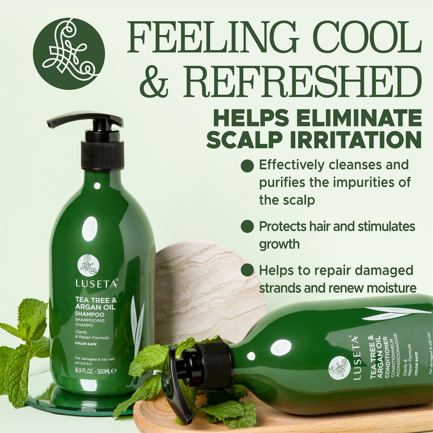 LUSETA Tea Tree Shampoo and Conditioner Set for Dandruff and Dry Itchy Scalp, for Oily Hair and for Greasy Hair, Clarifying shampoo with Argan Oil Helps Promote Hair Growth 2 x 500ml