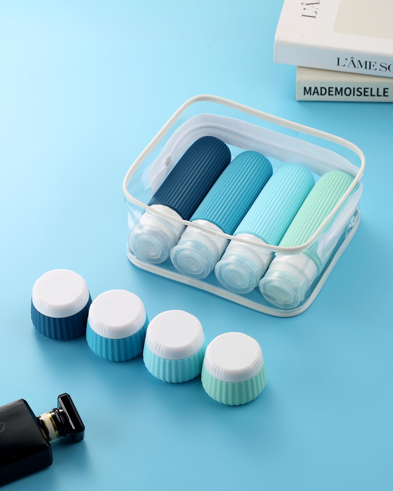 Gemice Travel Bottles for Toiletries 8 pcs Tsa Approved Travel Size Toiletries 90ml Travel Containers for Toiletries Silicone Cream Jars with Clear Bag Leak Proof Silicone Squeezable Travel Essentials