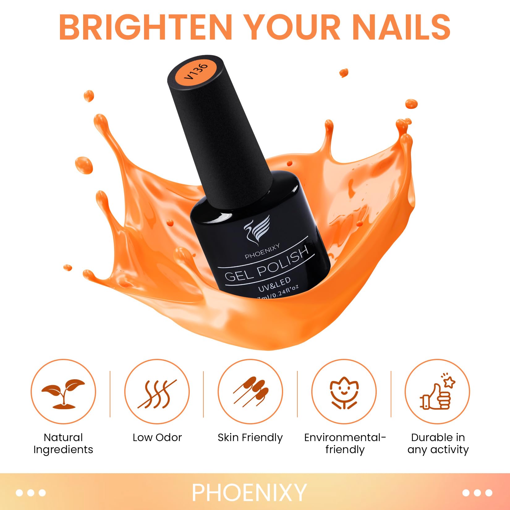 Gel Nail Polish Set, Phoenixy 36 Colours 72 Effects U V Gel Nail Polish with Glossy Matte Base Top Coat, Red Blue Purple Orange Soak Off Nail Kit Gift for Women