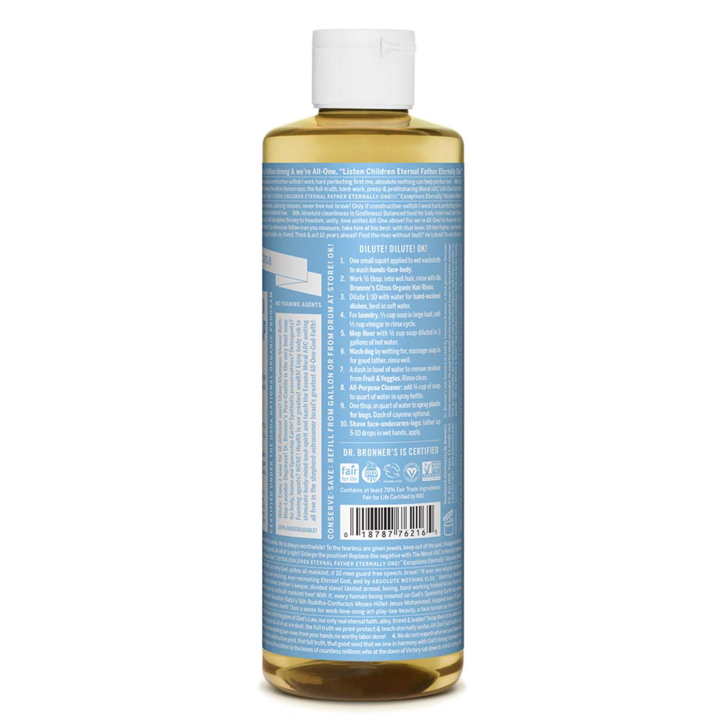 Dr. Bronner’s - Pure-Castile Liquid Soap (Baby Unscented, 16 Ounce) - Made with Organic Oils, 18-in-1 Uses: Face, Hair, Laundry & Dishes For Sensitive Skin & Babies, No Added Fragrance, Vegan, Non-GMO