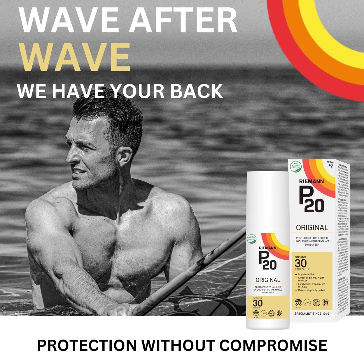 RIEMANN P20 Original SPF30 Spray 100ml Advanced Sunscreen Protection, High Performance Triple Protection + Sweat Resistance, Durable Protects up to 10 Hours, Very Water Resistant, High UVA Protection
