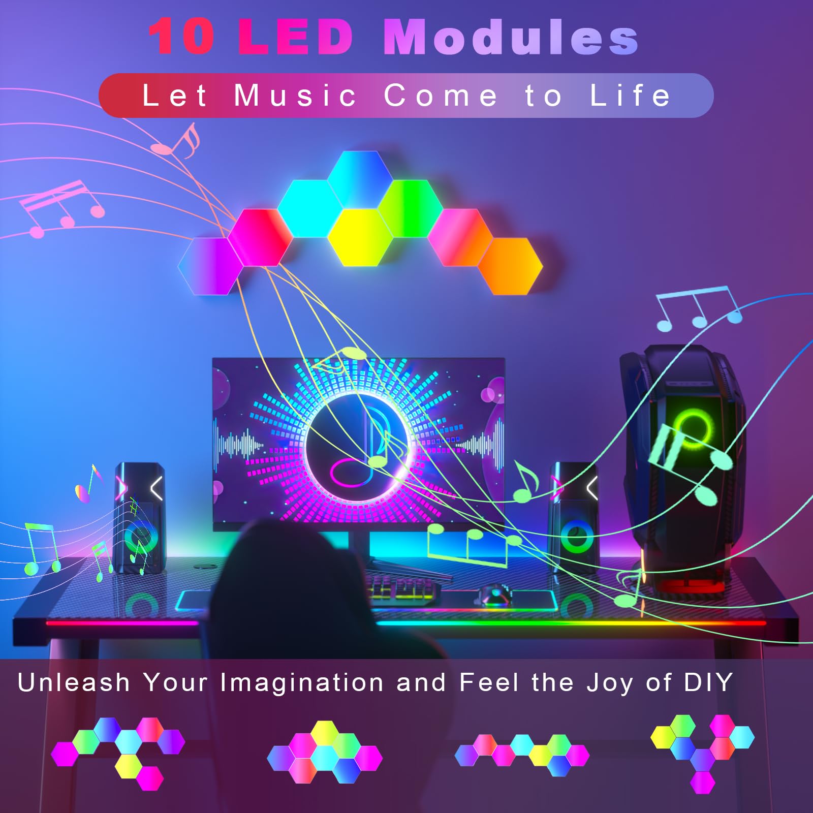 Hexagon LED Lights, 10 Pack RGB Led Hex Light Panels, Hexagon Smart Wall Light Gaming Panels Sync to Music for Room Bar Bedroom Home Decor Gaming Room, Hexagon Light Panels With App & Remote Control