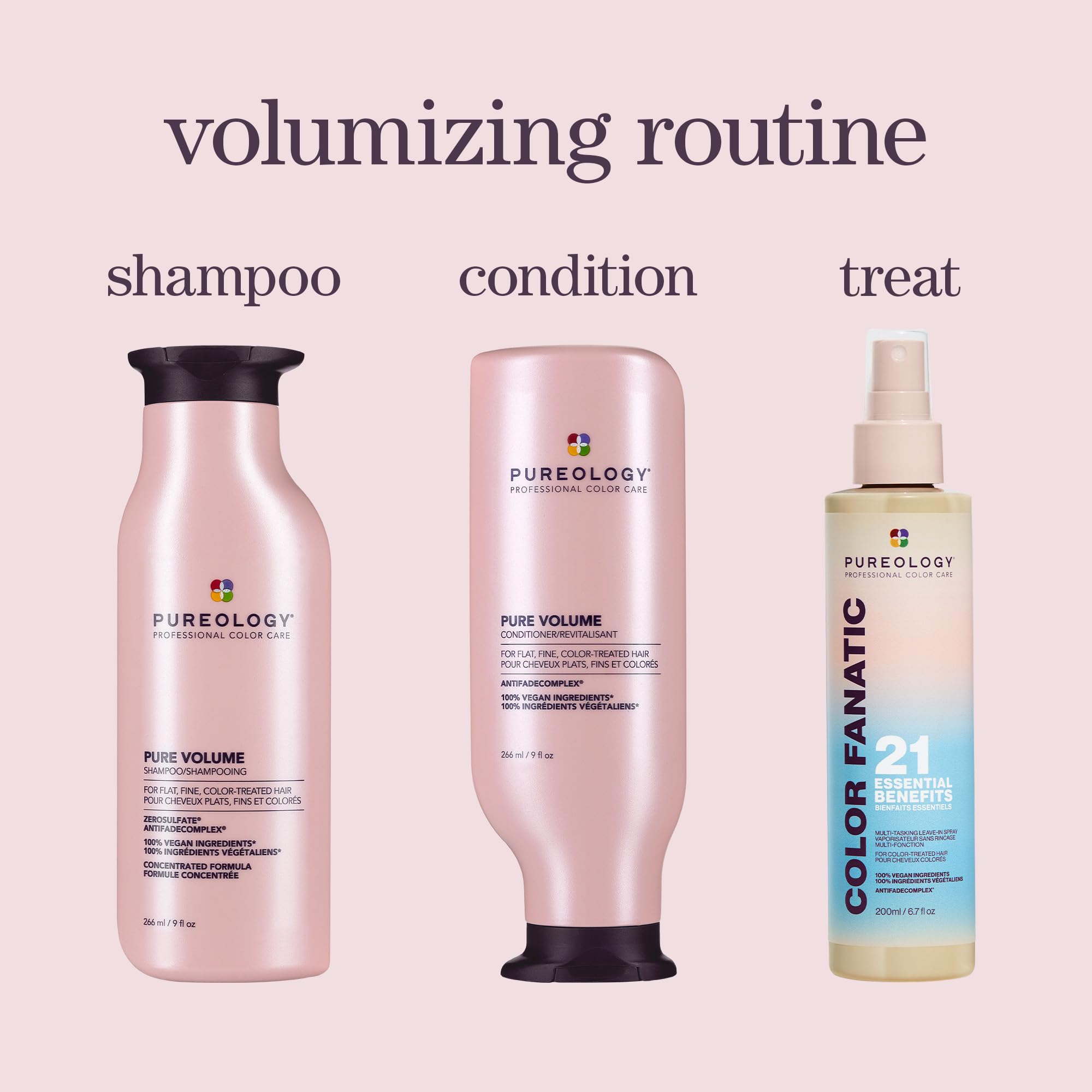 Pureology Pure Volume, Conditioner, For Flat, Fine, Colour-Treated Hair, Adds Weightless Volume, Vegan Formulas, Sulphate Free for a Gentle Cleanse