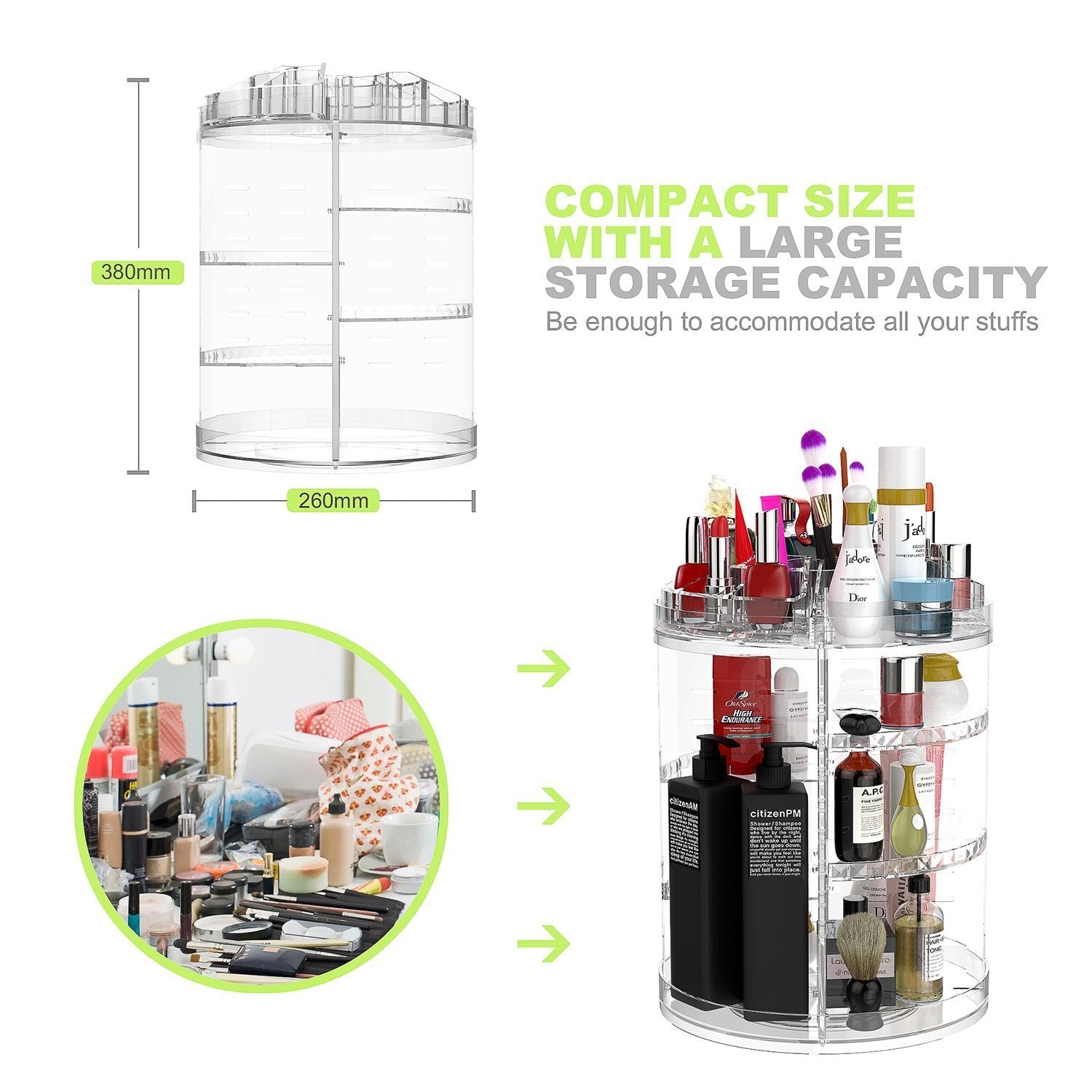 Boxalls Makeup Organiser Rotating -Plus Size, 8 Layer Large Capacity 360 Degree Cosmetics Organiser, Spinning Stand, Clear Skincare Makeup Carousel