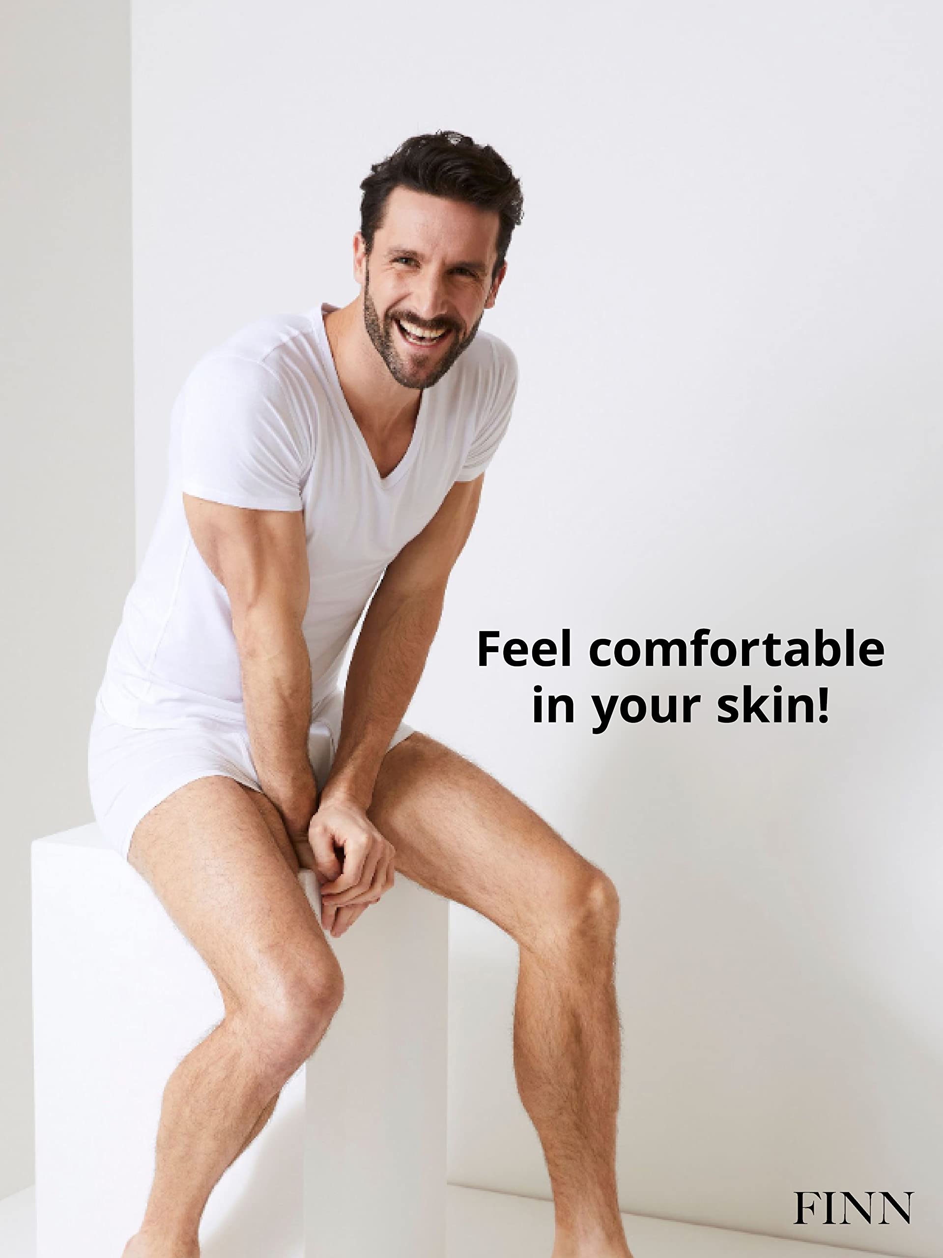 FINN Anti-Sweat Men's Shirt with V-Neck and Built-in Armpit Sweat Pads to Combat Excessive Sweating - Undershirt with Guaranteed Protection Against Sweat Stains and Odour White M