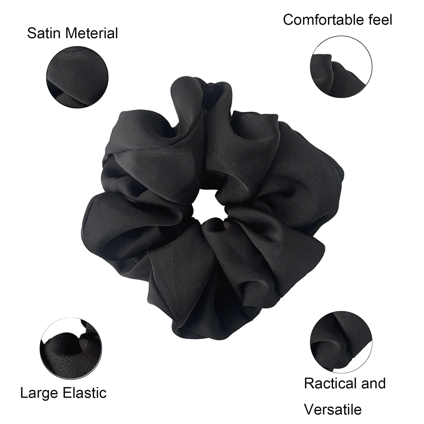ILamourCar Large Hair Scrunchies, Soft Silky Satin Elastic Soft Hair Ties Scrunchy Hair Bands Ponytail Women Girls Lady Children (2xBlack)