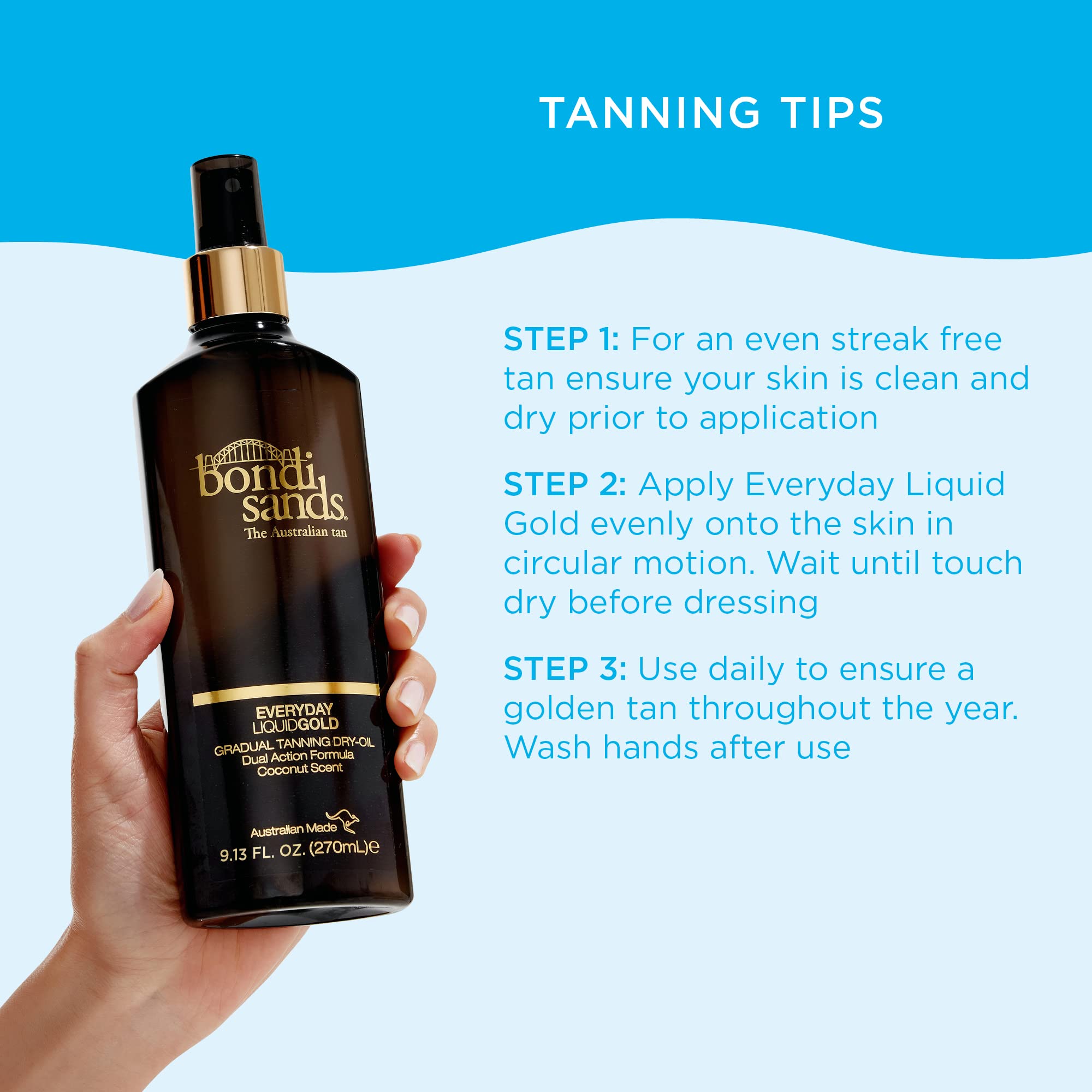 Bondi Sands Everyday Liquid Gold Self Tanning Dry Oil | Hydrating, Quick Drying, Gradual Tanning Dry-Oil for a Natural, Golden Look | 9.13 oz/270 mL