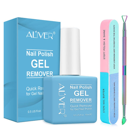 Gel Nail Polish Remover Kit, Gel Polish Remover with Nail Polish Peeler Scraper and Nail File Buffer, Easily Removes Gel Polish in 2-5 Minute