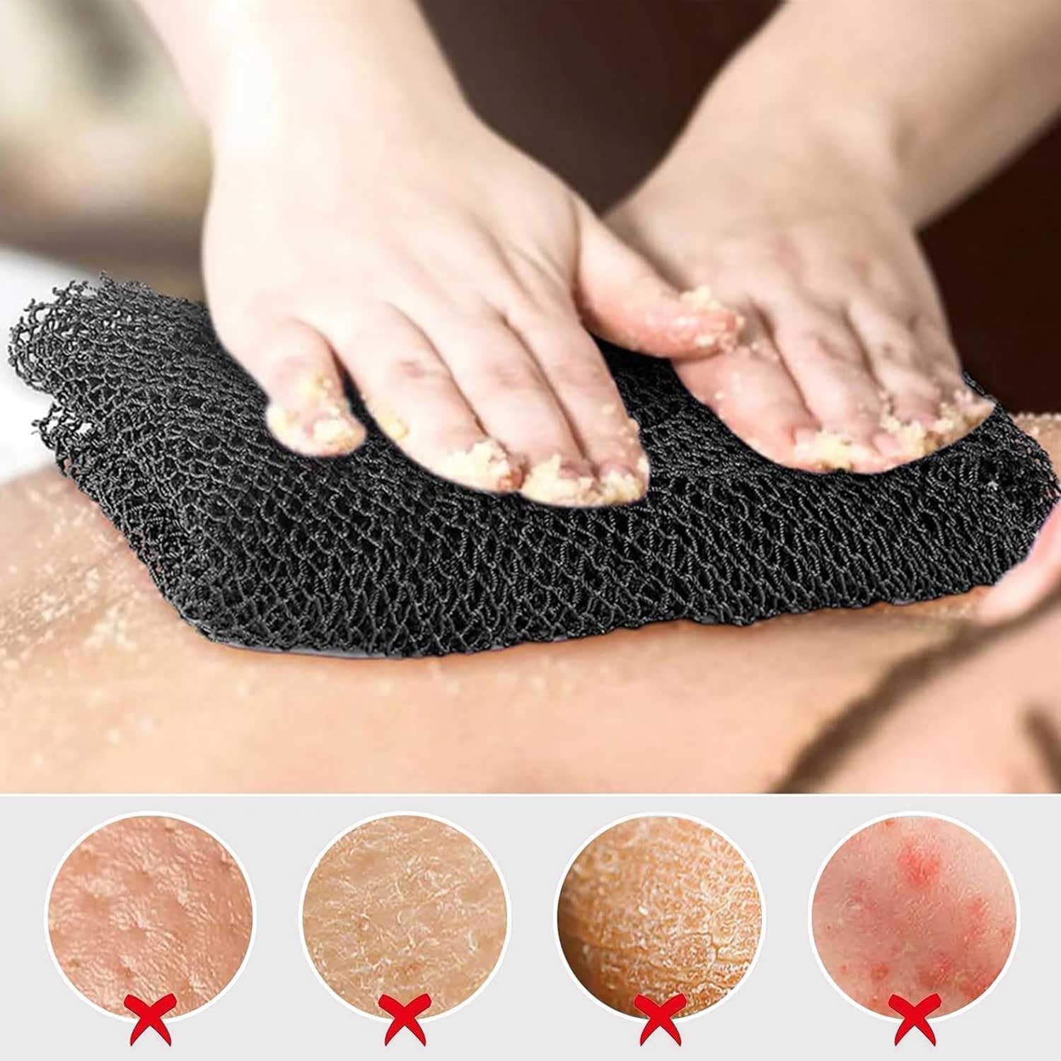 3PCS African Net Sponge Bath African Exfoliating Net Cleaning African Net Bathing Sponge Back Scrubbers Shower Body Cleaning Spa Massage Bath Towel Back Scrubber for Women Men Shower(Brown Pink Black)