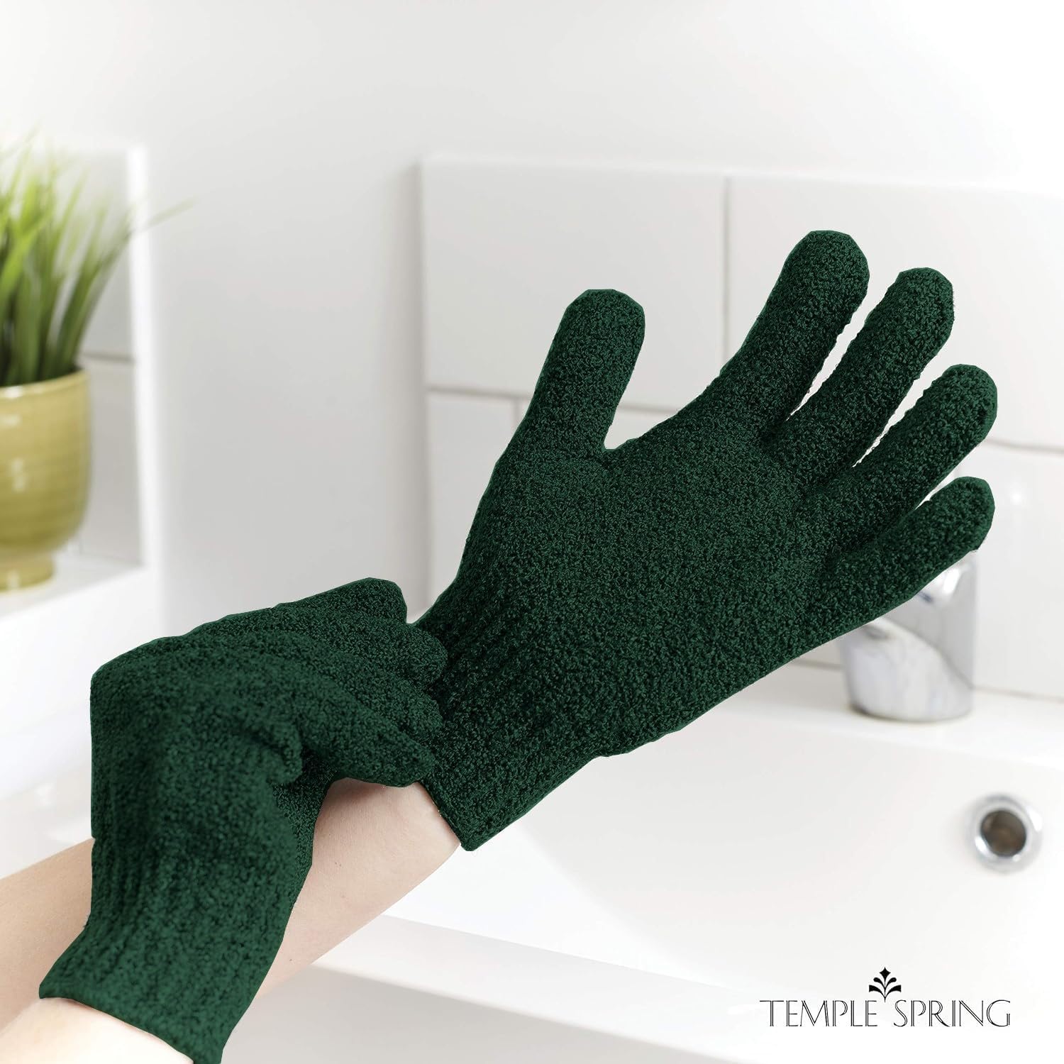 Temple Spring Exfoliating Glove, Carbonized Rayon Bamboo Exfoliating Body Scrubber, Loofah Washcloth, Exfoliate Loofa Shower Scrubber, Body Exfoliator Scrub, Shower Loofah Bath Sponge - Forest Green