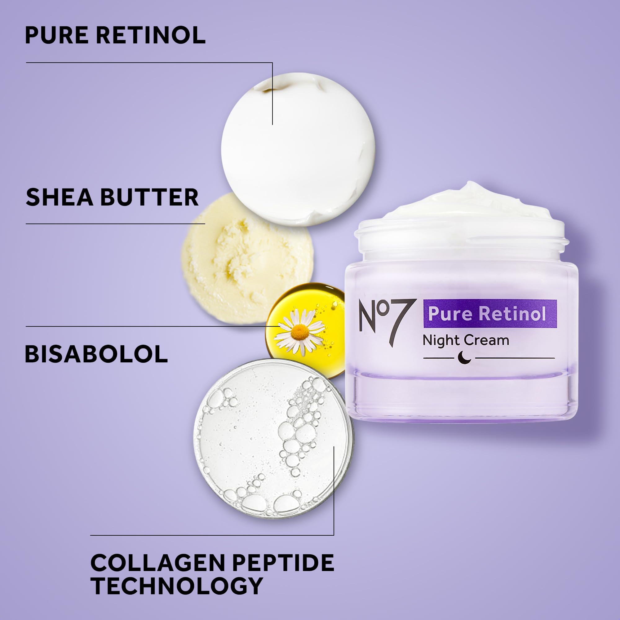 No7 Pure Retinol Night Cream - Collagen-Boosting Retinol Cream that Visibly Smoothes, Plumps & Firms Complexion - Dermatologist Approved & Fragrance-Free (1.69 Fl Oz)
