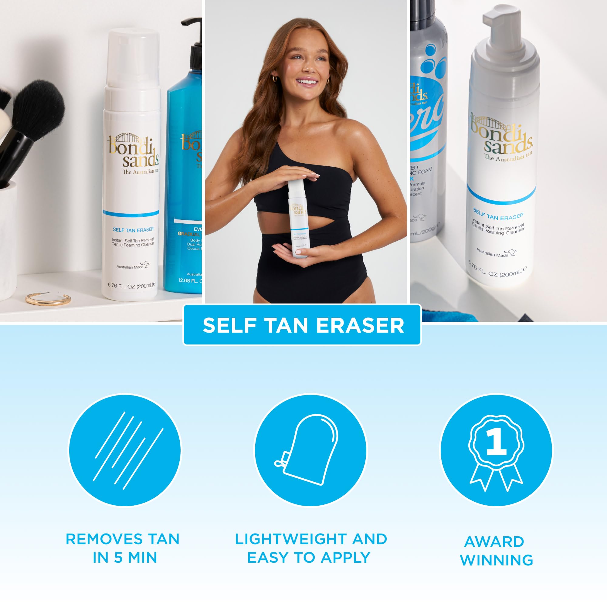 Bondi Sands Self Tan Eraser | Lightweight, Gentle Cleansing Foam Moisturises Skin and Quickly Removes Self Tan without Harmful Ingredients or Exfoliation, Vegan + Cruelty | 200 mL/7.04 Oz
