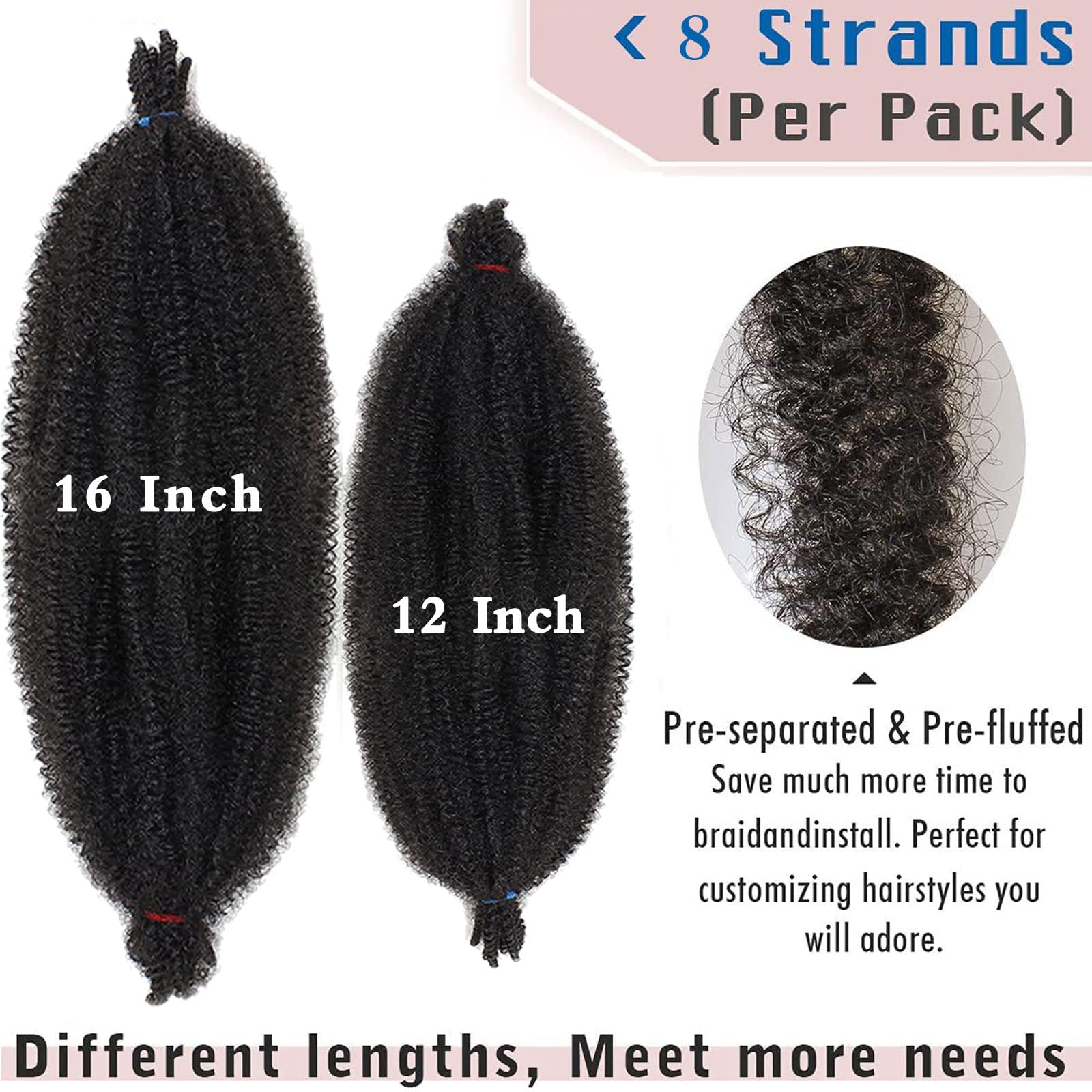 Xtrend 8 Packs 12 Inch Soft Springy Afro Twist Hair Pre-Separated Spring Twist Hair for Faux Locs Natural Black Marley Twist Crochet Braiding Hair Synthetic Hair Extensions 8 Strands/Pack 1B#