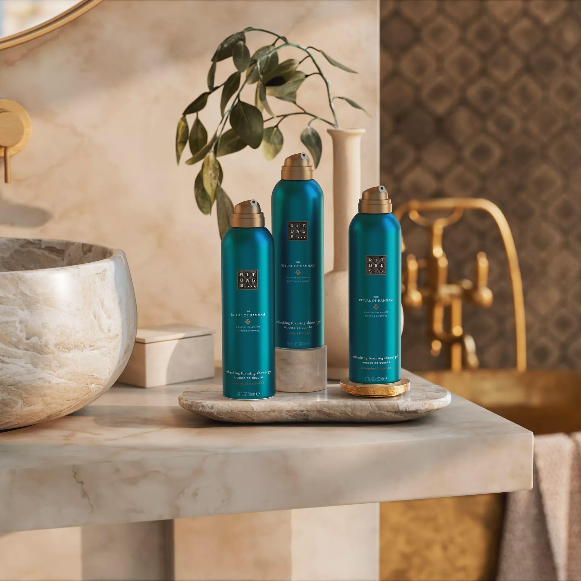 RITUALS Shower Foam The Ritual of Hammam - Value Pack - Shower Gel with Eucalyptus and Argan Oil - Refreshing Foaming Shower Gel - Economy Pack, 3 x 200ml